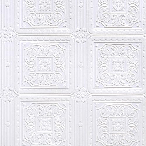 Brewster RD80000 Turner Tile Textured Vinyl Wallpaper, Paintable,White, 20.9x2x2