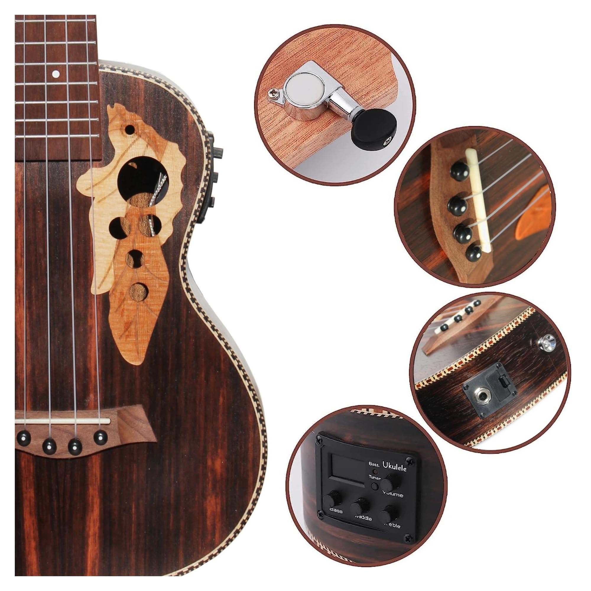 Ukulele Per Adulti Set Di Ukulele Tenore Acustico Elettrico Da 26 Pollici Per Mancini Con Truss Rod Ed Equalizzatore(Right Hand)