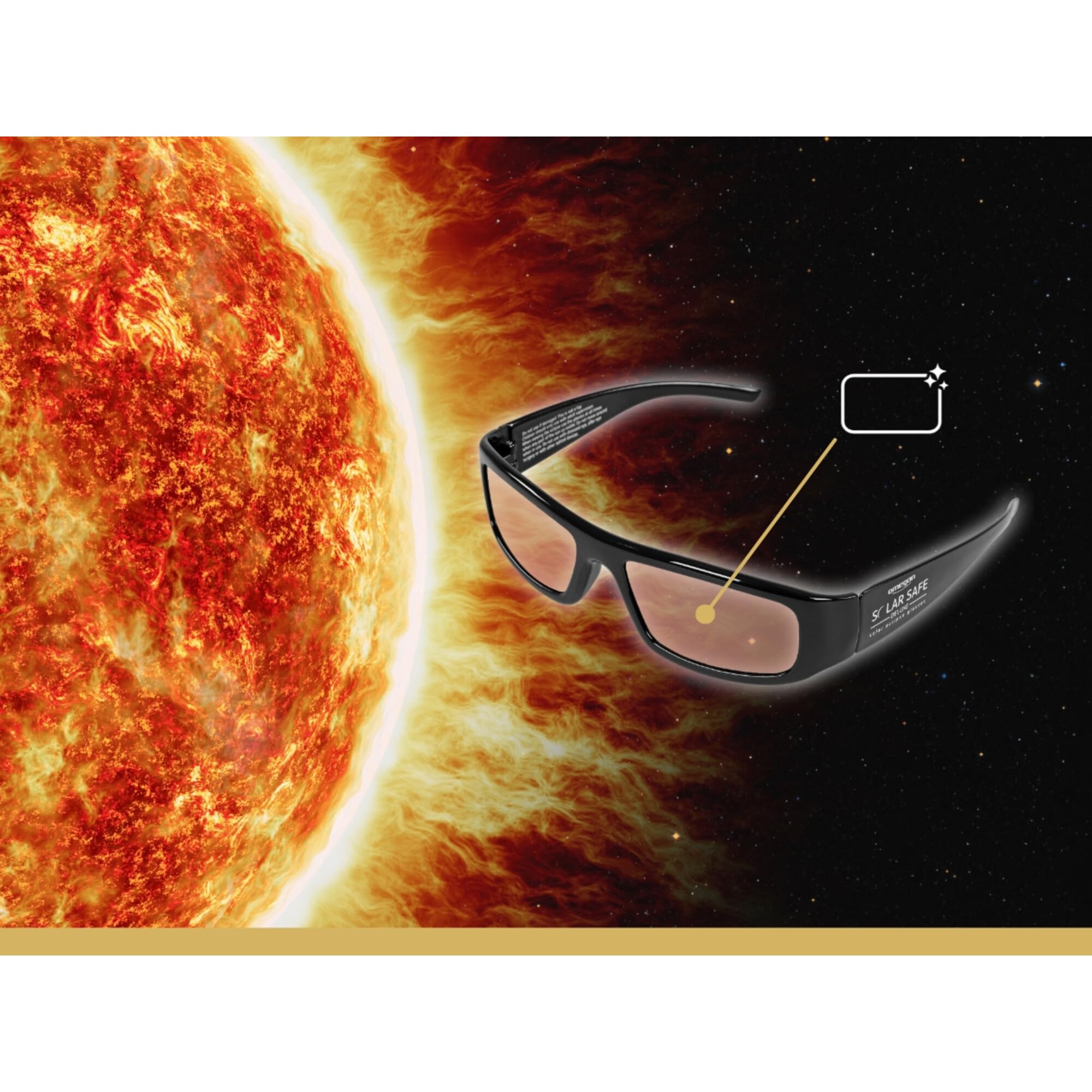 Omegon Lunettes à éclipse Solar Safe Deluxe | Observation Premium | Conforme ISO 12312-2 | Réutilisables | Design élégant | pour l'éclipse Solaire 2026