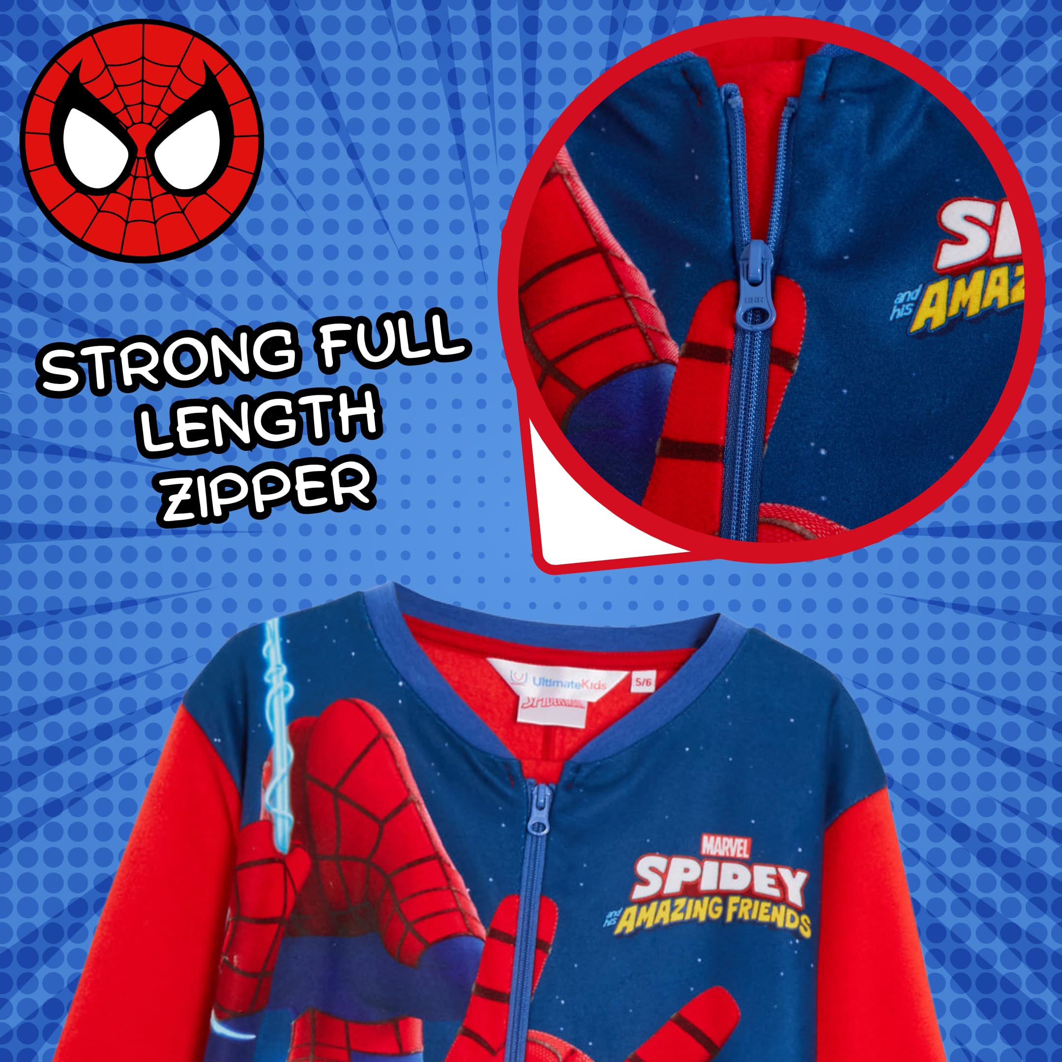 Marvel Spidey und Seine Niesamowite Freunde Fleece Kombinezon dziecięcy Piżama z zamkiem błyskawicznym Loungewear
