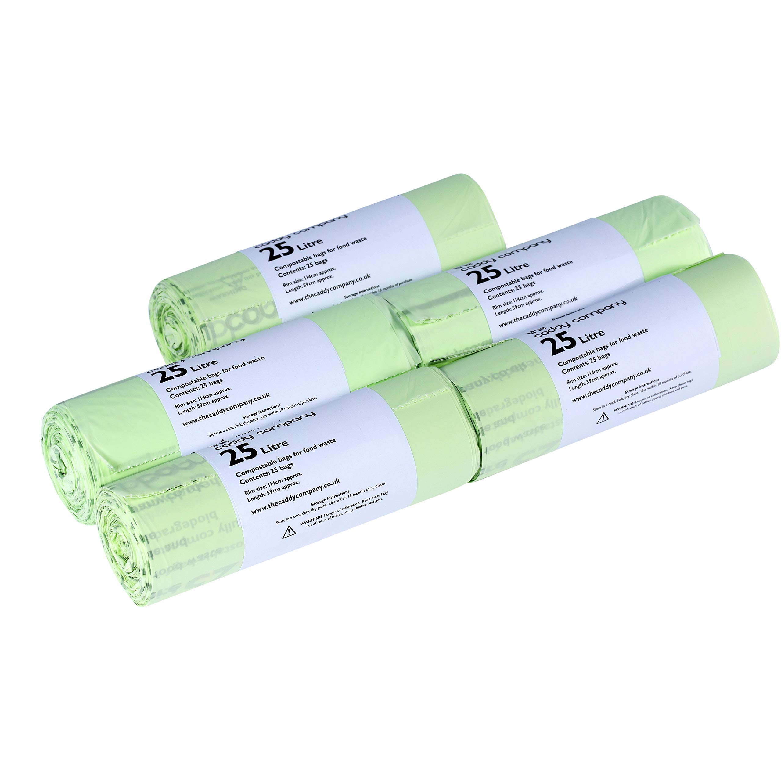 125 x 25 Litre Caddy Company Compostable Kerbside Caddy Bags – 5 rolls - EN13432 25L Food Waste Liners