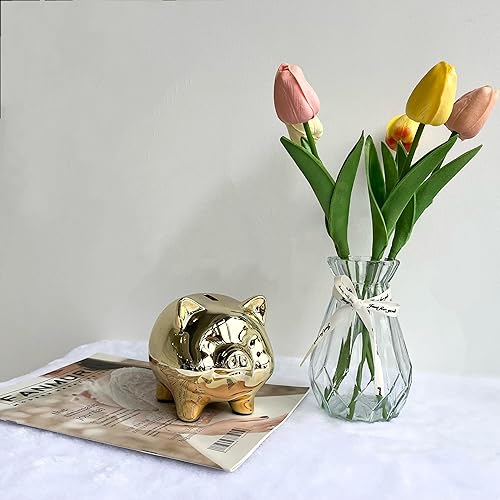 Miniatura 4 de Banco de dinero de cerámica para niños, tarro de almacenamiento de monedas, tarro de cumpleaños (alcancía - dorado)