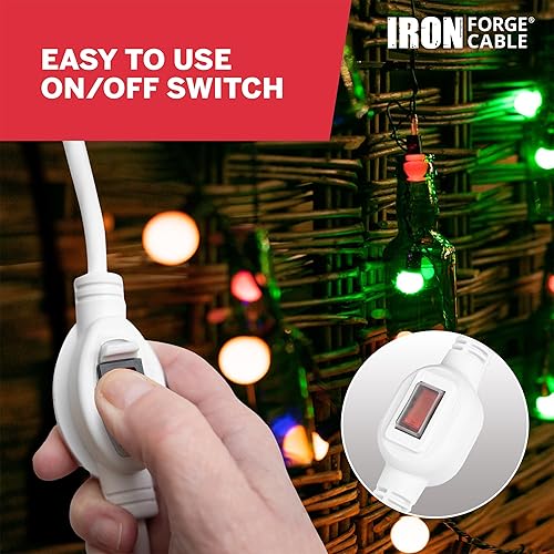 Miniatura 6 de Iron Forge Cable Cable de extensión blanco de 3 pies para exteriores con interruptor en línea impermeable de encendidoapagado, 3 pies 163 SJTW 3