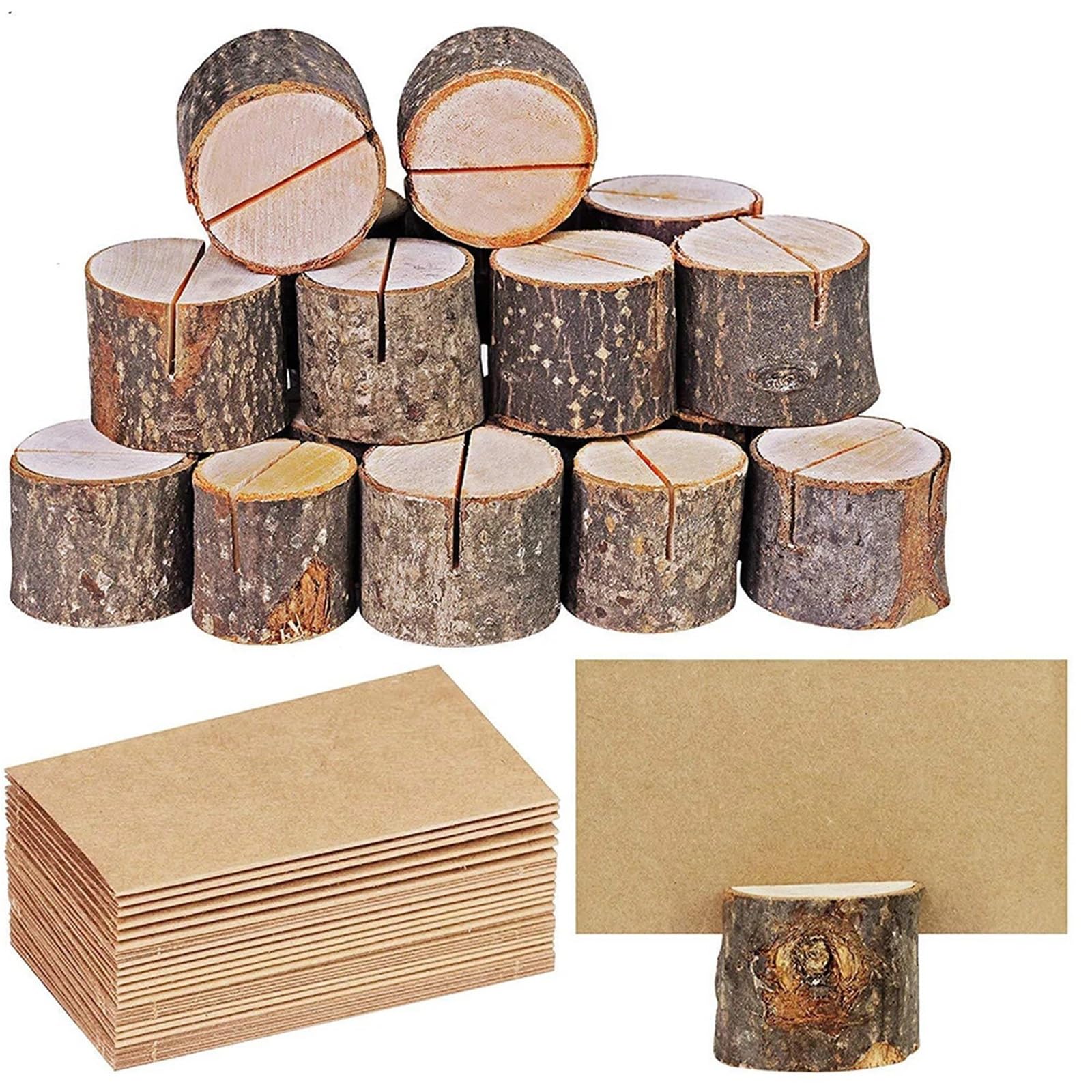 GOXQIT 20 Set Mini Rustic Wooden Place Card Holders Stand Business Photo Frames Table Number Name Sign Wedding Party Decoration For Party