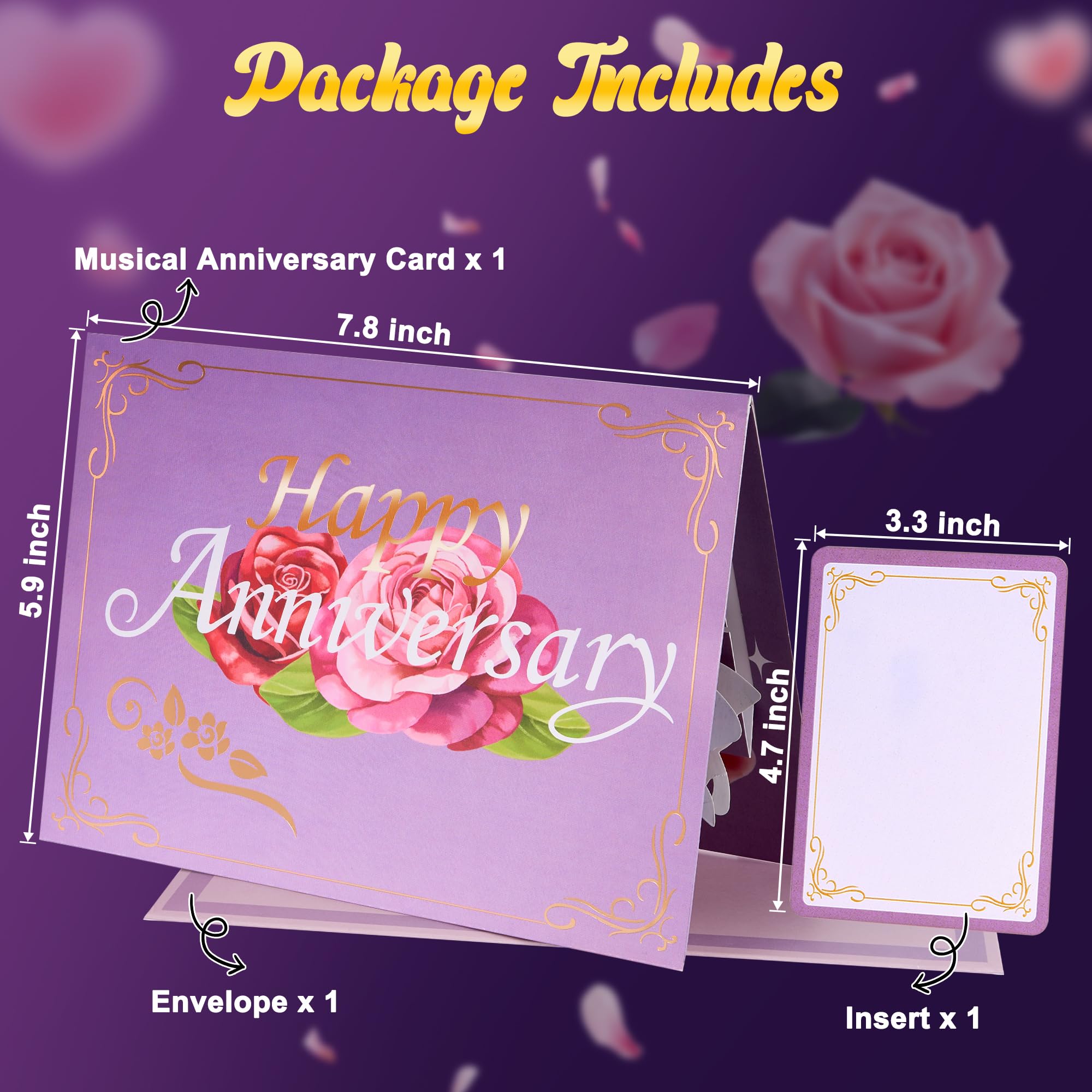 Airpark Tarjeta de aniversario con música y luces, tarjeta de feliz aniversario 3D desplegable para esposa, artículos esenciales de aniversario para ella/él/esposo/pareja/con fuegos artificiales y