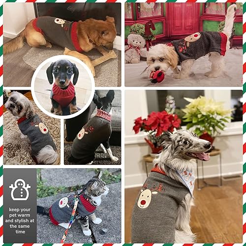 Miniatura 3 de Petcare Suéter de Navidad, chaleco gris, diseño de reno y caricaturas, para perros pequeños, medianos y grandes, gatos, trajes de otoño e invierno,