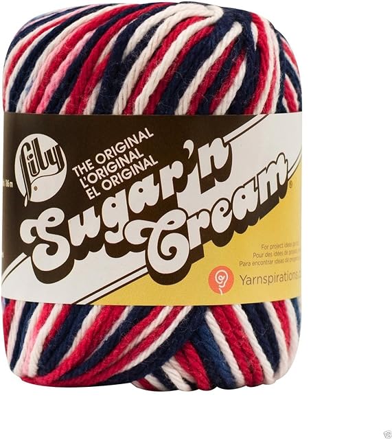 Lily Sugar 'n Cream Ombre Knitting Wool Yarn 56.7g -2211 Red White and Blue Ombre