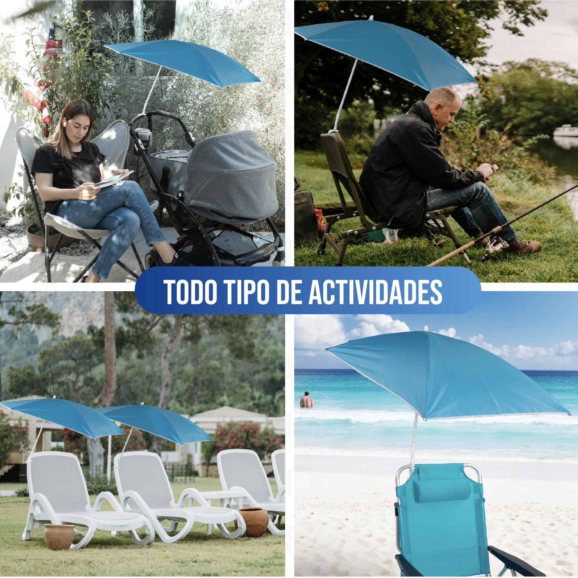 Pincho Ombrellone a vela da spiaggia con rotazione a 360 gradi e doppia posizione di ancoraggio, protezione solare UPF, struttura leggera pieghevole, ideale per pesca, lettura e attività all'aperto (2