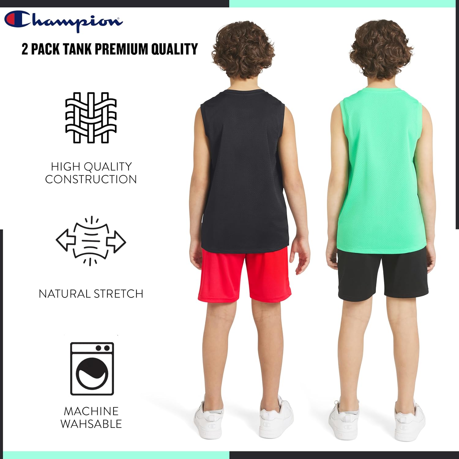 Champion Boys 2 Pack Mesh Tank Tops for Kids Muscle Shirts