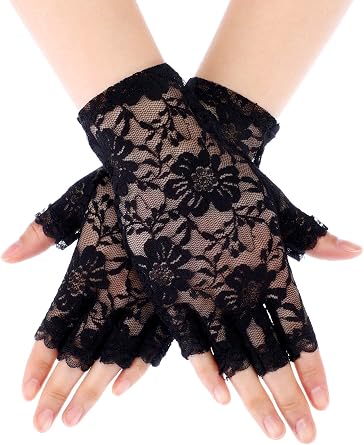 Skylety Lace Gloves for Women 1920s Sunblock Fingerless Bridal Short Floral Sunblock Gloves for Wedding Opera Tea Party