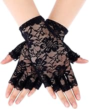 Skylety Lace Gloves for Women 1920s Sunblock Fingerless Bridal Short Floral Sunblock Gloves for Opera Tea Party