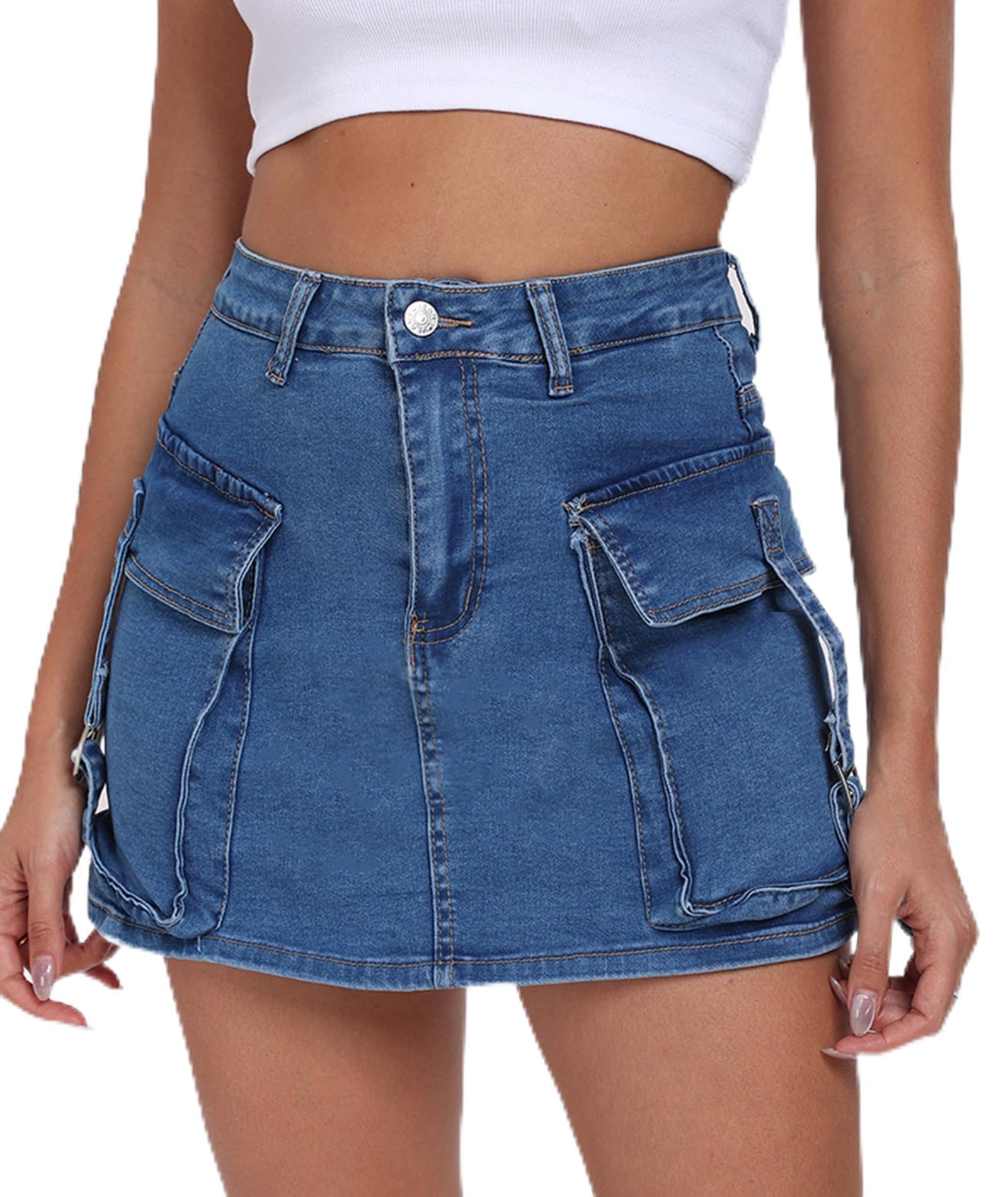 Aotasely Women's Cargo Skort High Waisted Cargo Shorts Button Bodycon Mini Y2K Denim Cargo Skirt Shorts with Pocket