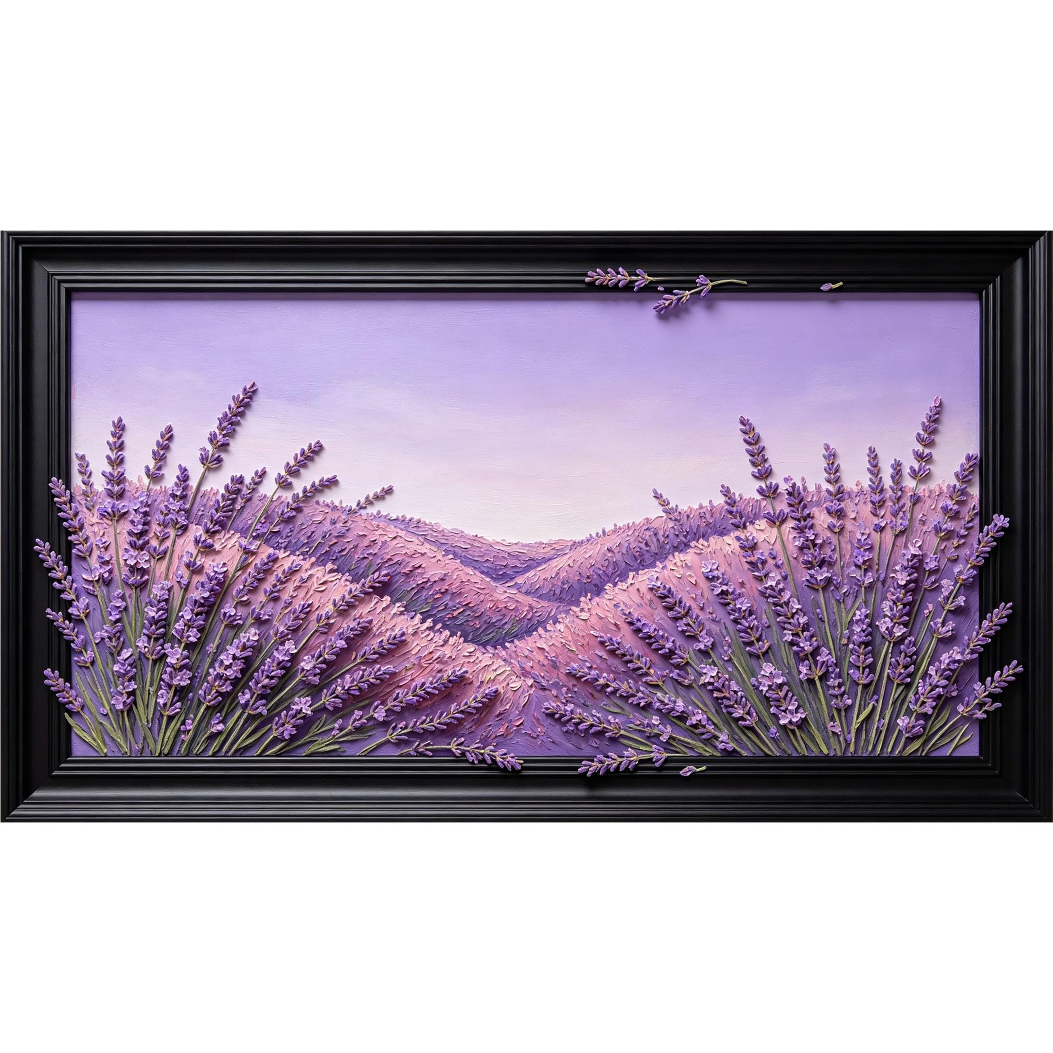 QZLITHOTIC 50x90cm3D Framed Wall Art， Lavender Field Botanical Landscape Self‑Adhesive Mural， Water‑Activated Peel & Stick Fabric Decor Wall Decal for Bedroom Living Room