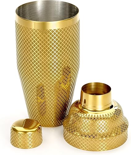 Miniatura 2 de Barfly Juego de coctelera japonesa de 3 piezas con diseño de celosía de diamantes (24 onzas23.7 fl oz), chapado en oro