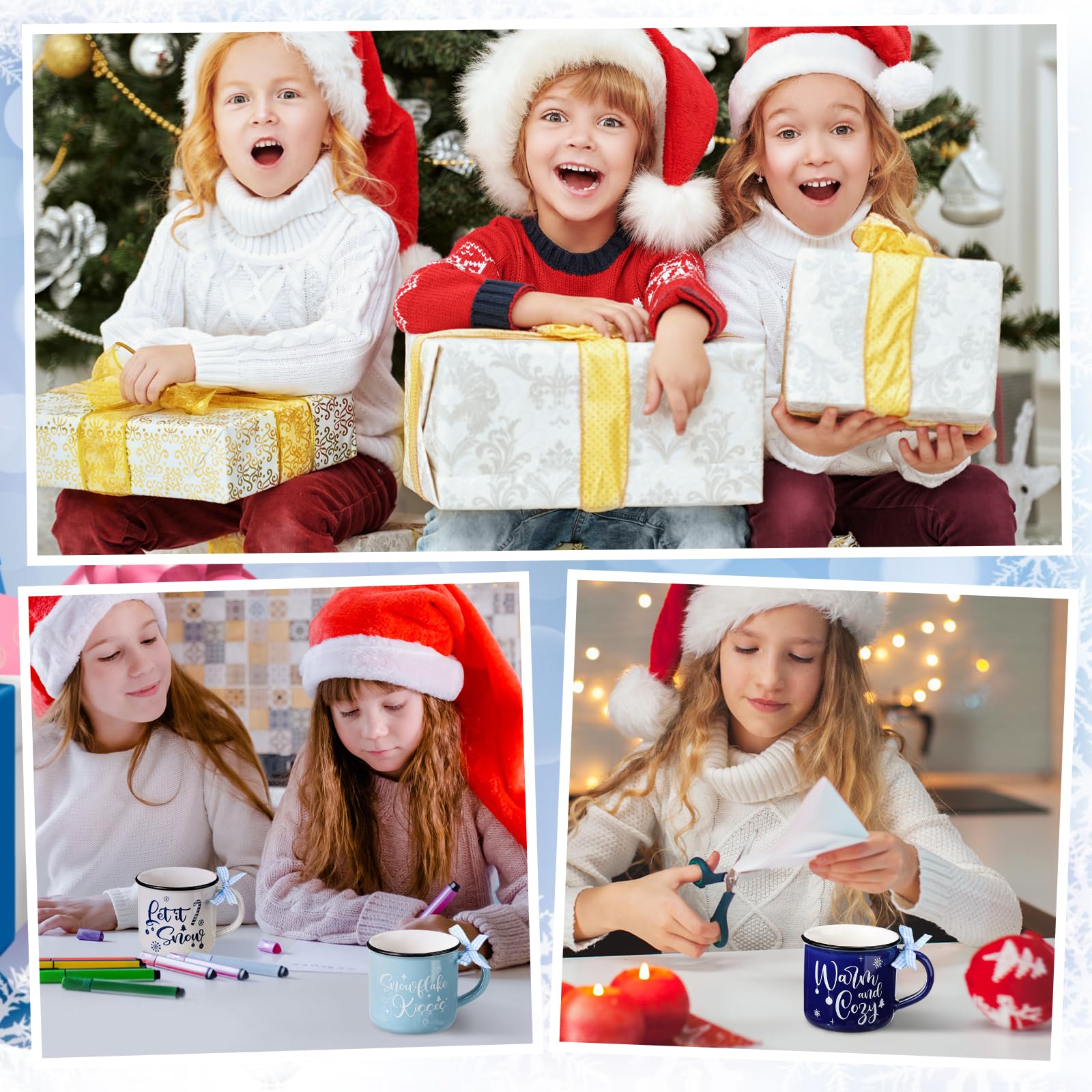 Nitial 9 tazas de invierno, tazas de café de invierno, tazas de café de Navidad con cinta, tazas de invierno de copo de nieve a granel, taza de cerámica de Navidad de 10 onzas, regalo para niños