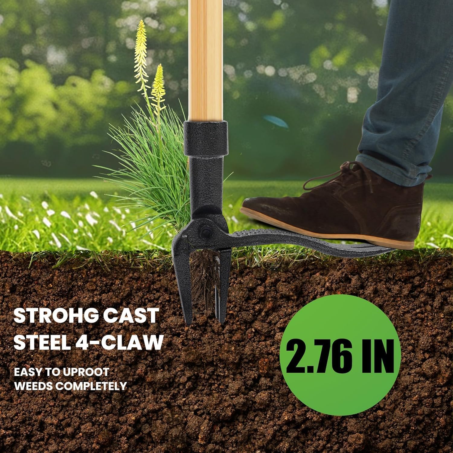 Estrattore Erbacce con 4 Artigli e Pedale Antiscivolo,111cm Manico Lungo in Legno,Estrattore Manuale Erbacce da Giardino,Estirpatore Erbacce per Dente di Leone Attrezzo per Estirpare le Erba