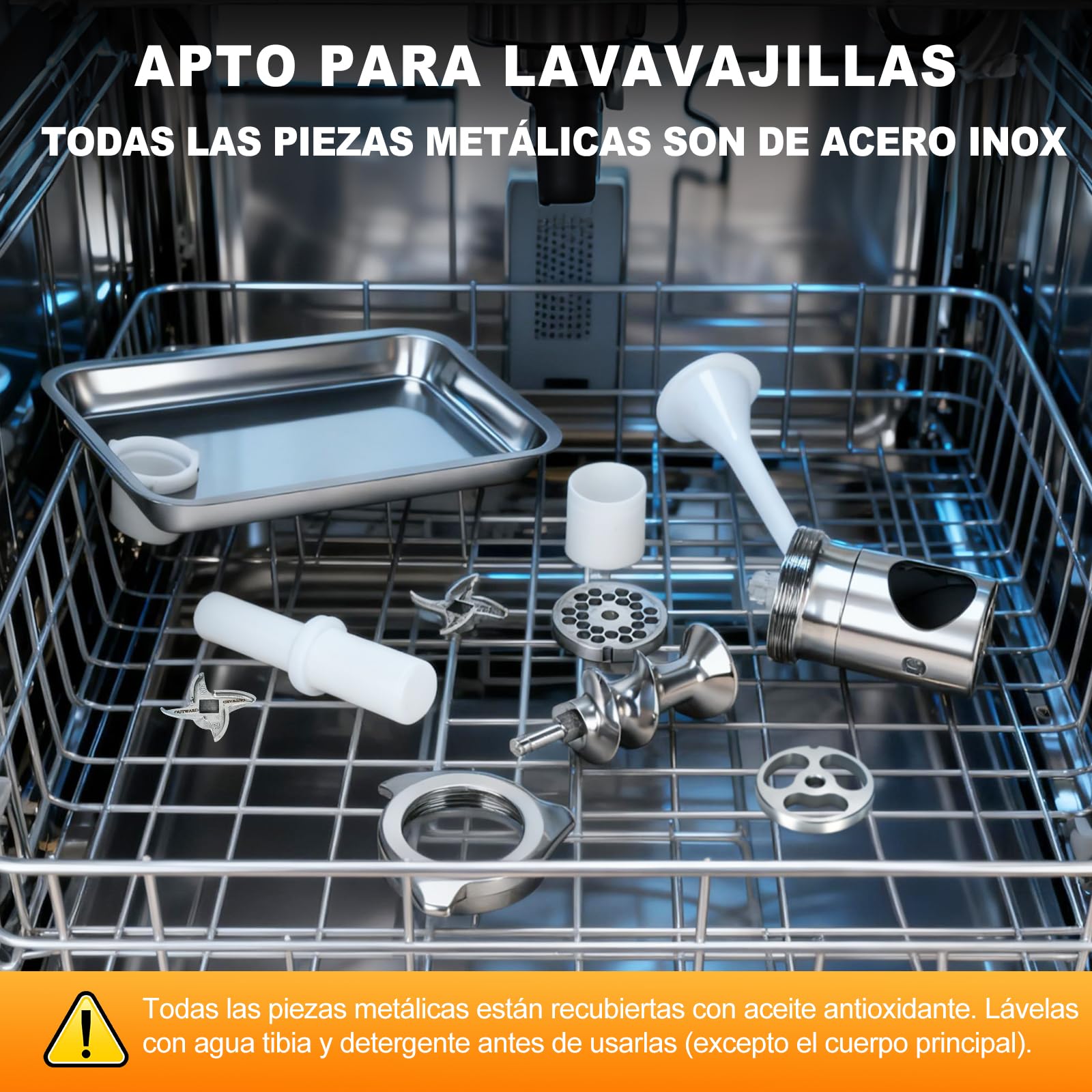 Anatole Picadora de Carne Eléctrica Comercial 1100W Acero Inox Integral | Triturador de Huesos, Apto para Lavavajillas, 4 Placas, 2 Cuchillas, 4 Embutidora de Salchichas, para Restaurante Casa, 220V