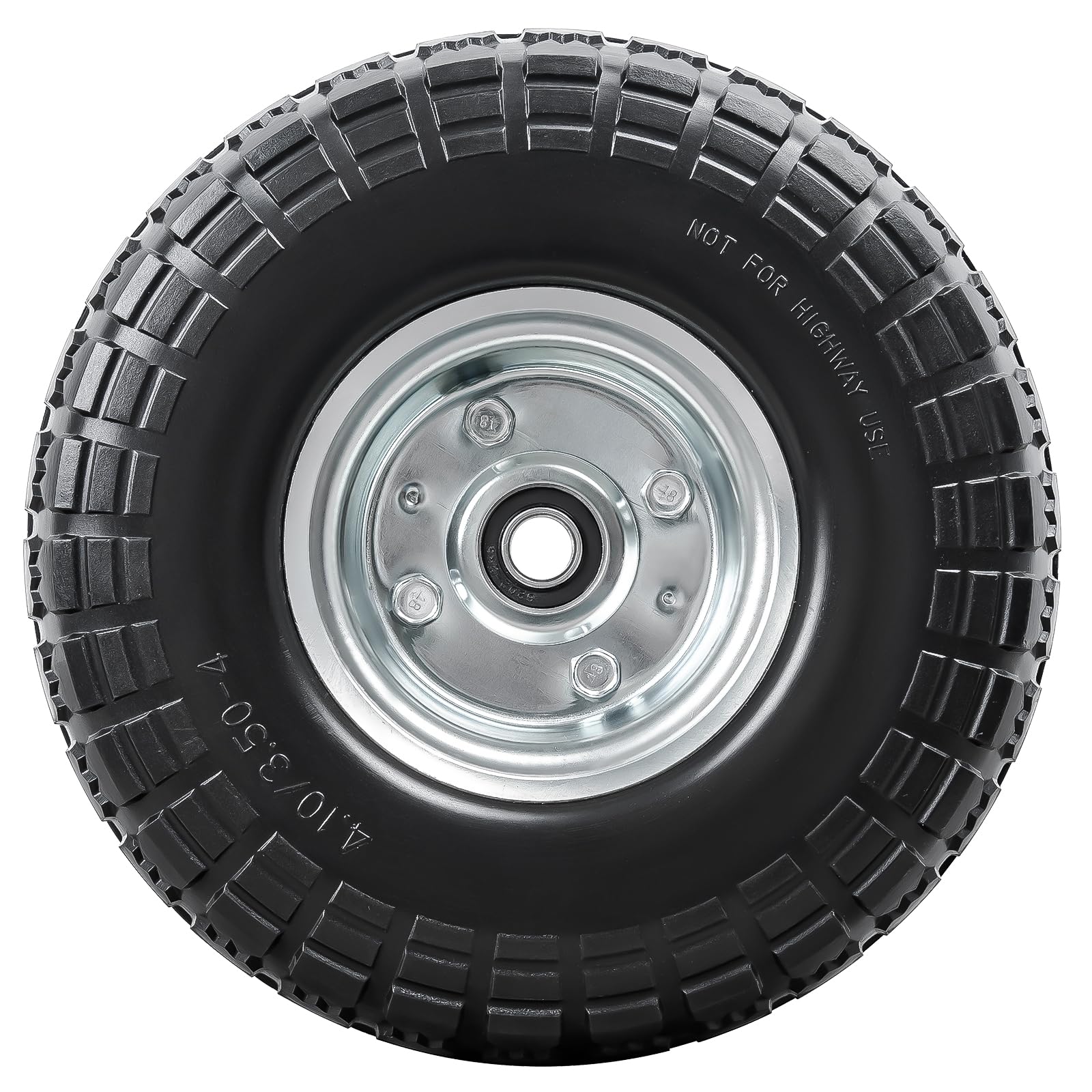 2-PCS 4.10/3.50-4 Reifen Pannensichere 4.10-4 3.50-4 Vollreifen mit 5/8 Zoll Achsbohrung und doppelt abgedichteten Lagern, kompatibel 4.10 3.50-4 Sackkarren, Schubkarren, Rasenmäher reifen| Silber