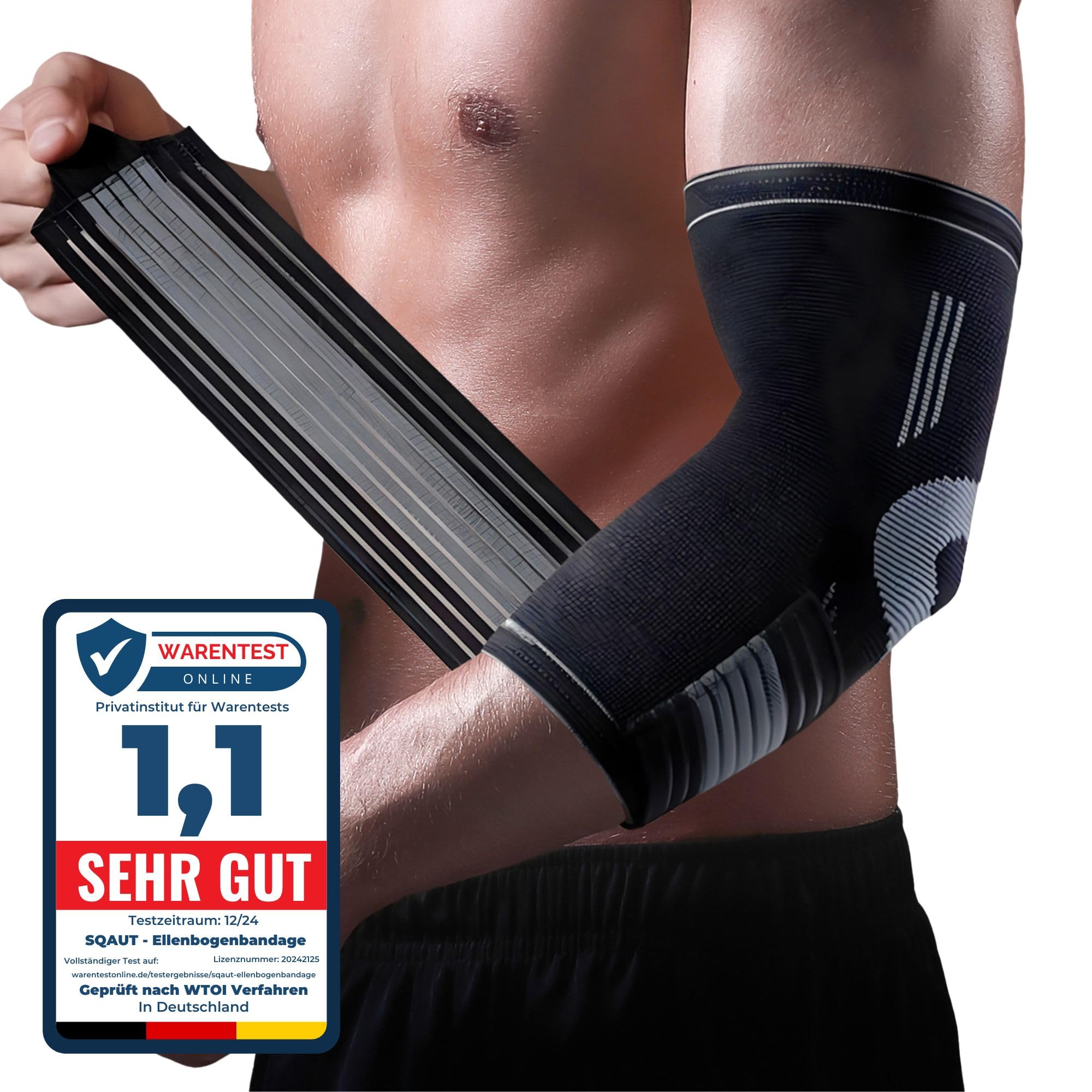 SQAUT Ellenbogenbandage 2 Stück Ellenbogen Bandage Herren und Damen für Sport, Tennisarm und Golferarm Ellbogen Stütze mit Klettbänder Klettgürtel Elbow Brace Elbow Support (Schwarz (1 Paar), M)