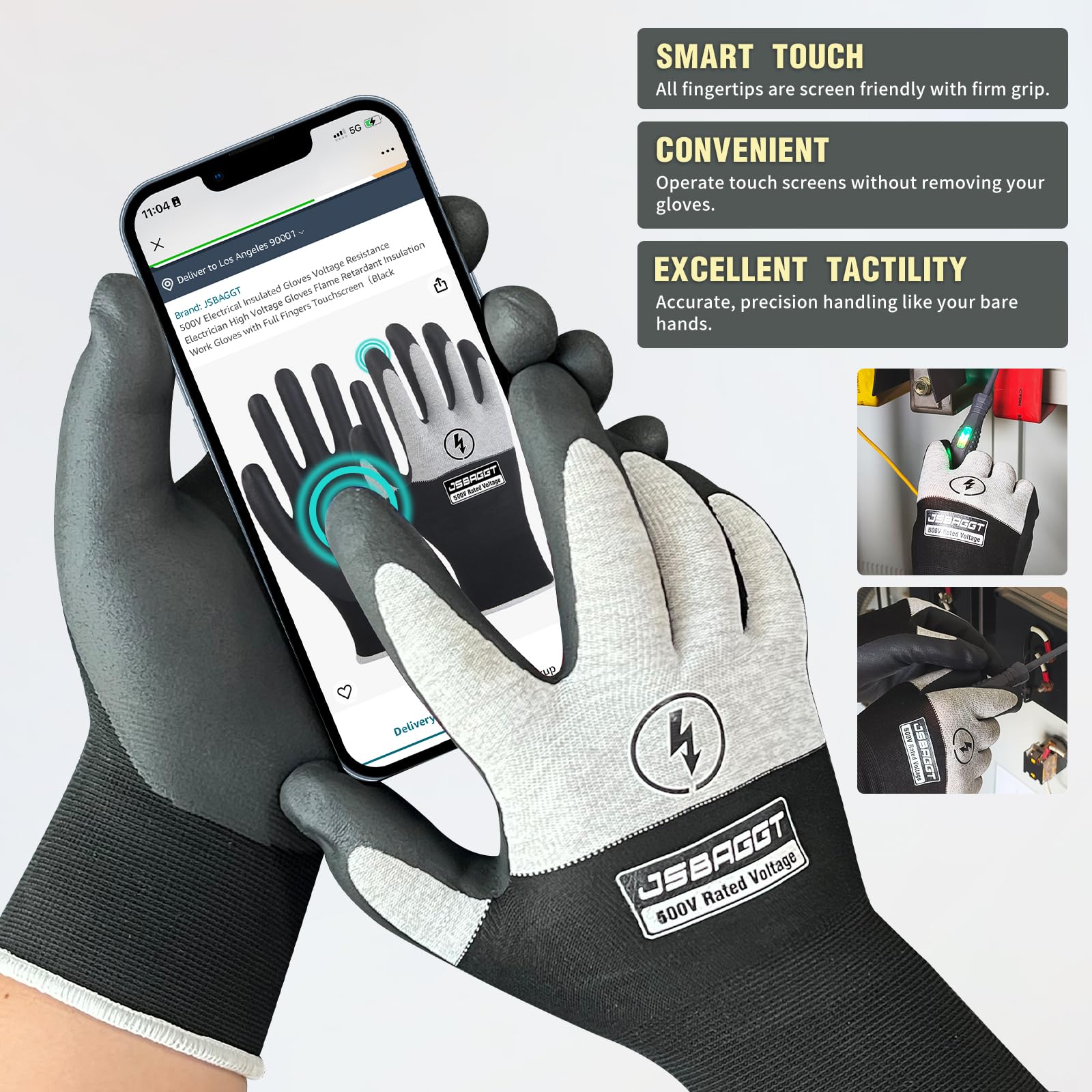 Elektrisch isolierte Handschuhe, 500 V, 1 Stück, Spannungswiderstand, Hochspannungs-Isolierung, feuerhemmend, rutschfester Gummigriff für elektrische Arbeiten (weiß und schwarz)