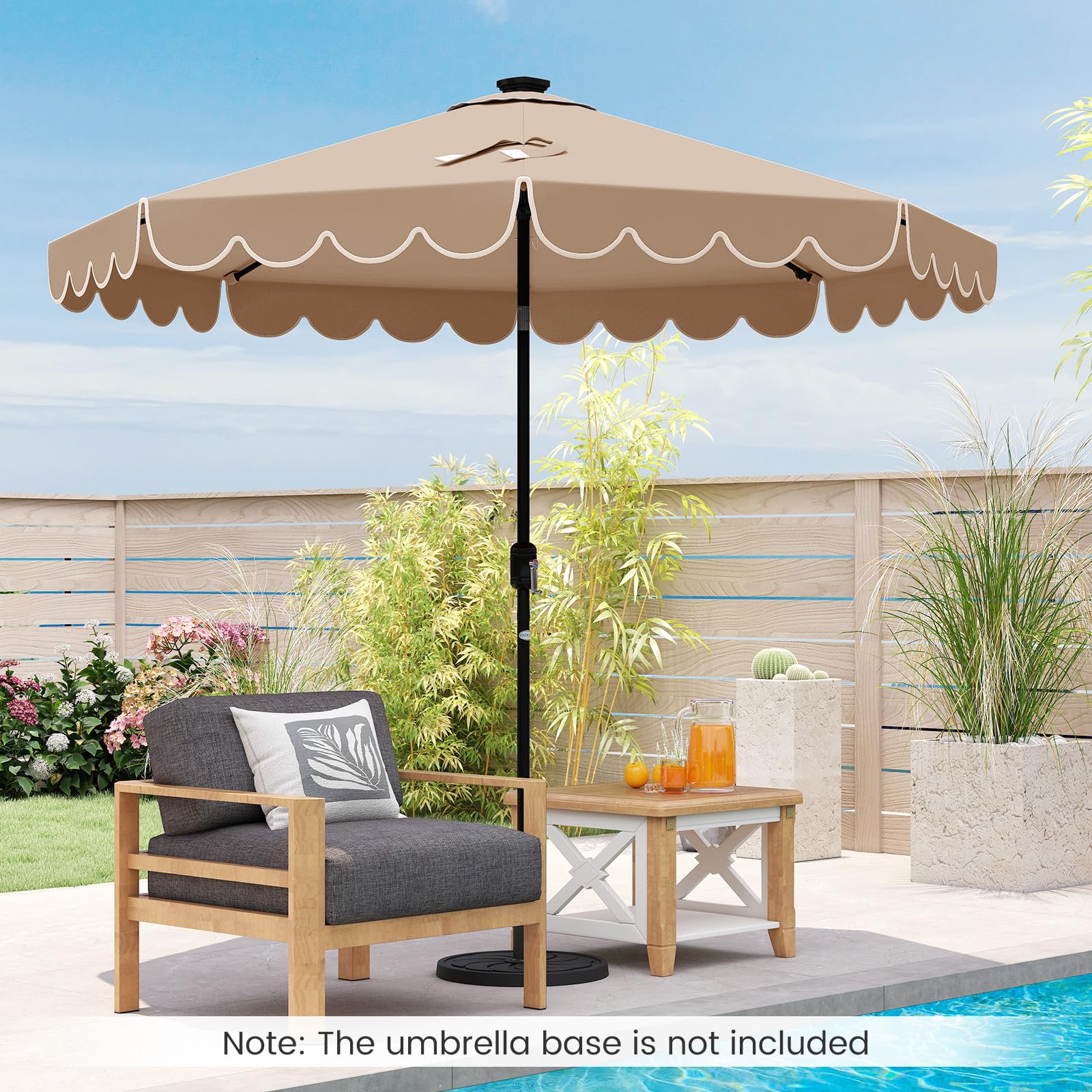 KOMFOTTEU 300 cm Parasol ogrodowy na zewnątrz, 35° odchylany parasol ogrodowy z korbą i 8 żebrami, parasol targowy na patio, balkon, bez podstawy