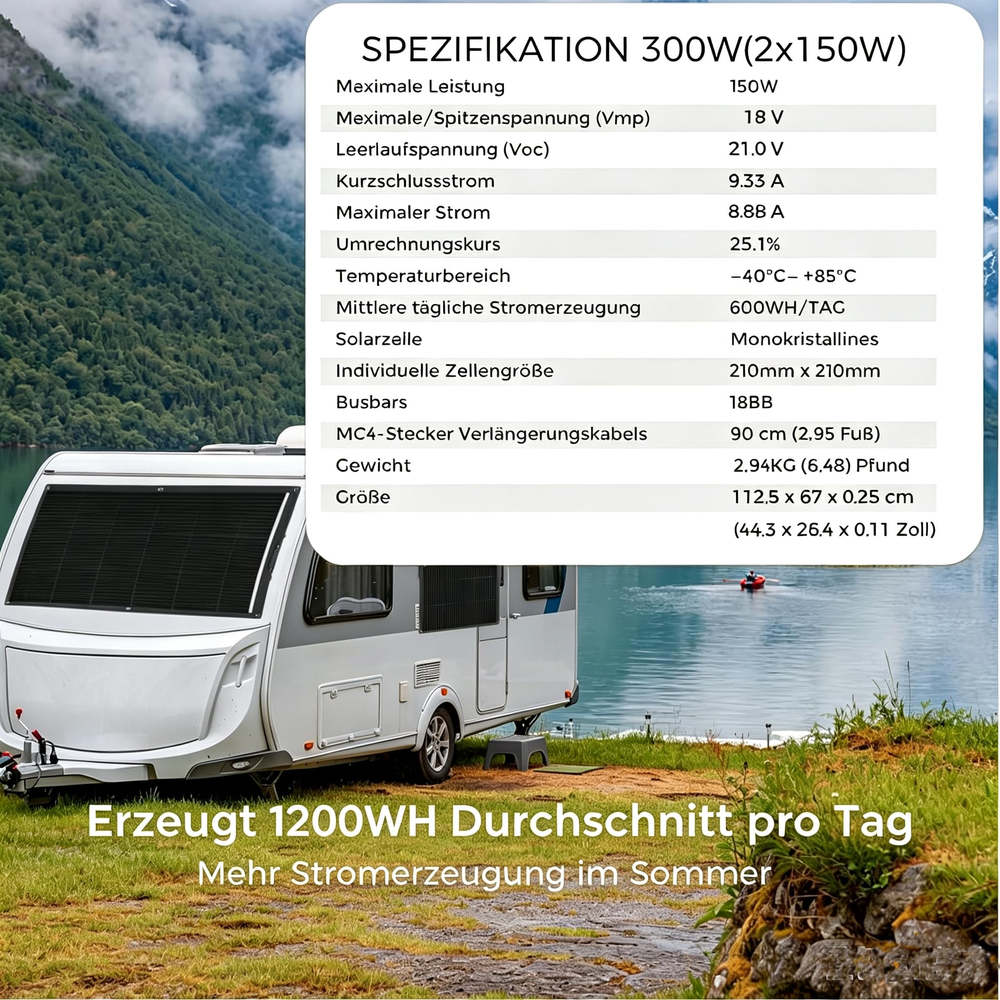 300W Flexibles Solarpanel, 2 x 150W Solarmodul Flexibel Wohnmobil | Schwarz Monokristallines für 12V Batterien Balkon Wohnwagen Boot, Balkonkraftwerk 300w Flexibel Pv Module Dach, Camping