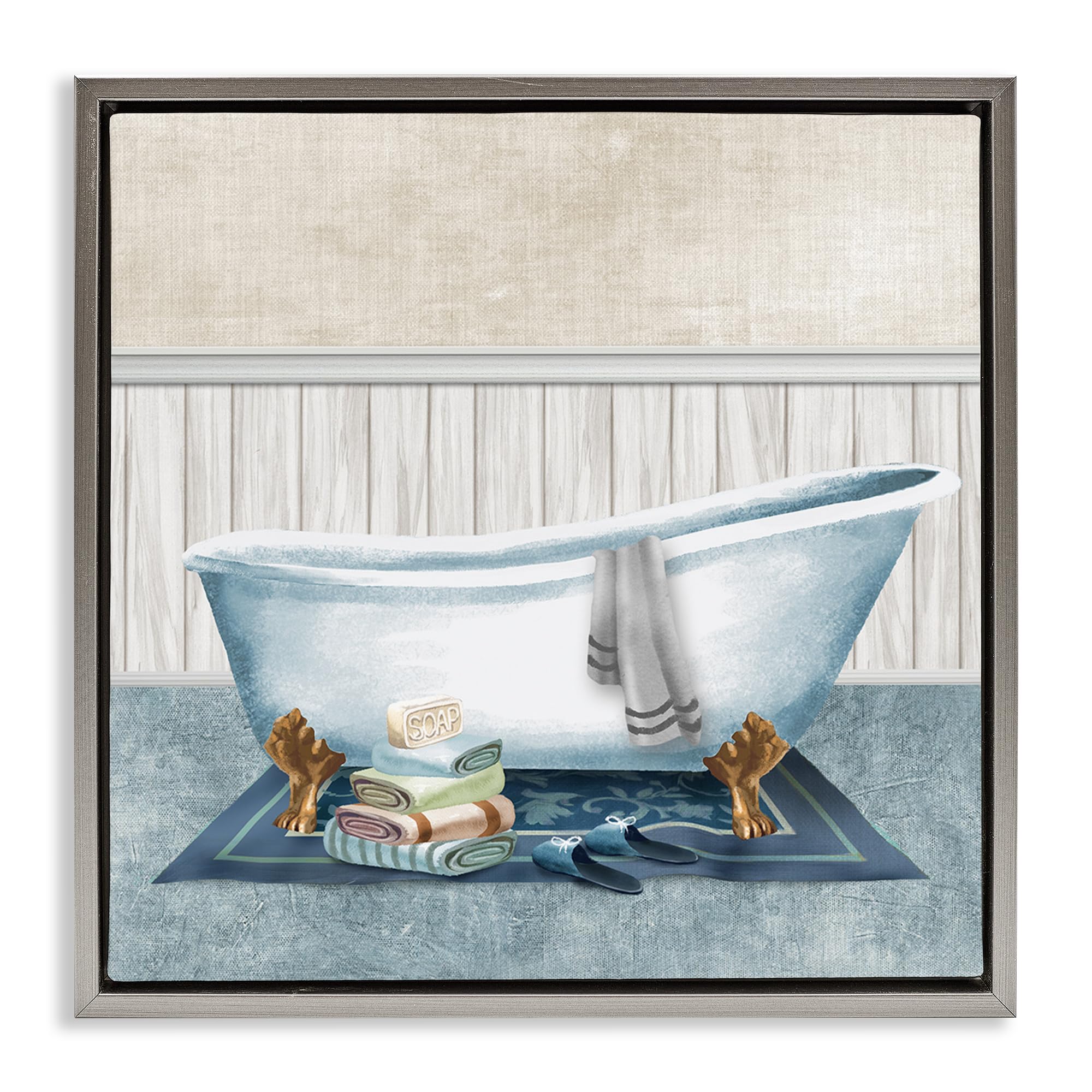 Stupell Industries Luster Gray (Matte) Cozy Clawfoot Bathtub Spa, 24 X 24 Inch Canvas In Floater Frame