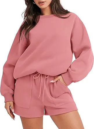 ANRABESS Women 2 Piece Outfits Sweatsuit Oversized Sweatshirt & Lounge Shorts 2023 Casual Cozy Pajamas Tracksuit Set