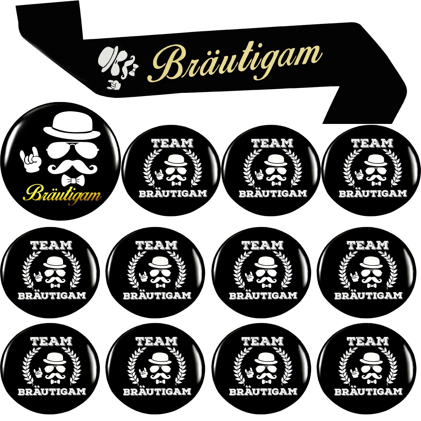 WILLBOND 2 Pezzi Set Badge Fascia Sposo Include Groom To Be Fascia di Raso Groom To Be Premiata Spilla Distintivo Nastro per Addio al Celibato Festa Fidanzamento Celebrazione Forniture