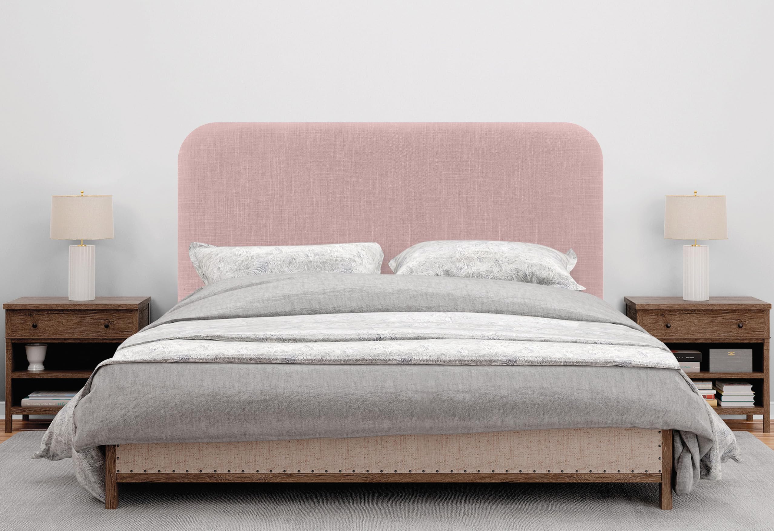 DHOME Cabecero Tapizado Liso Curvo Lino 70cm Altura con Patas para Pared Acústicos Cabeceros Absorbentes Cabezal Cama Dormitorio (Rosa Palo, 90cm)