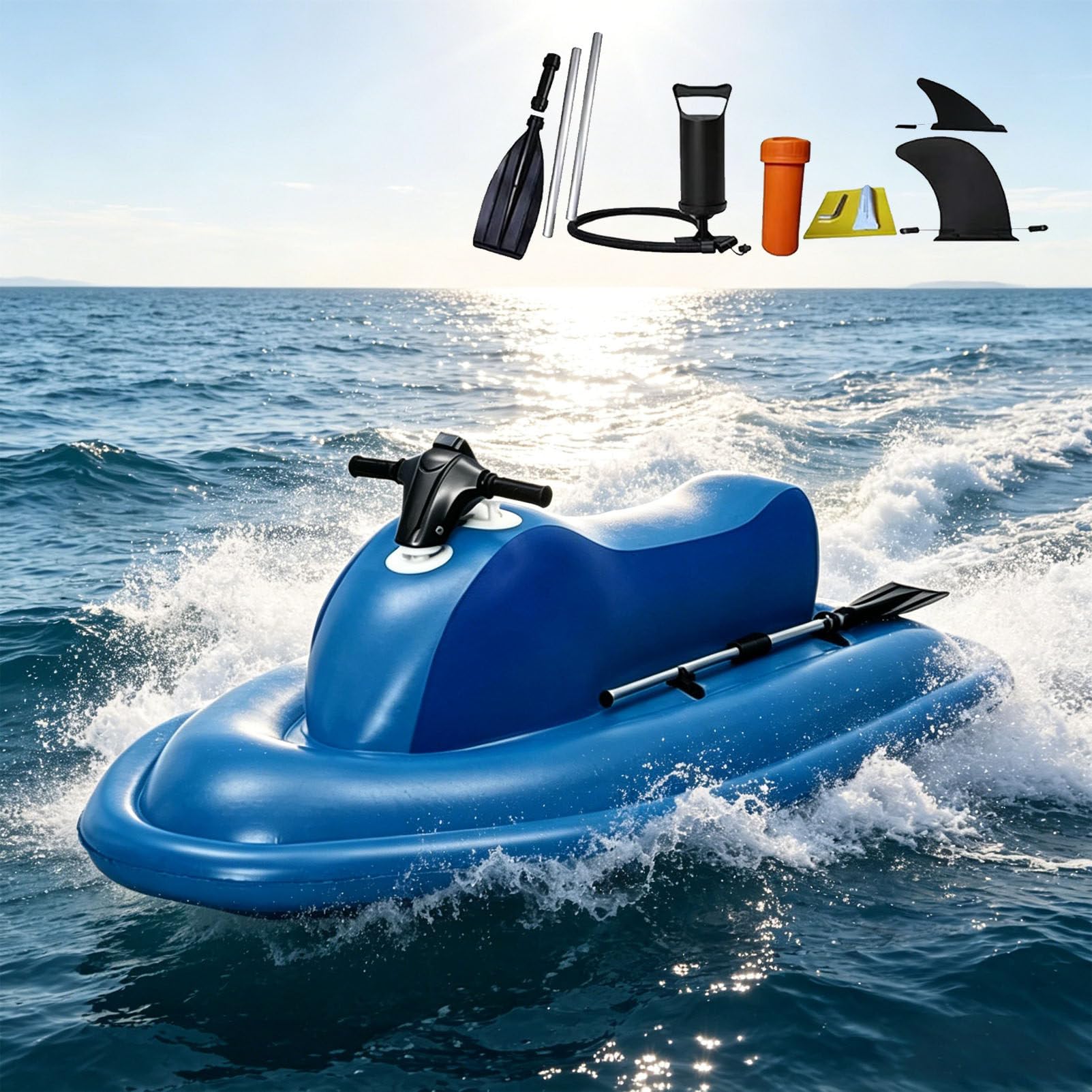 Pfps Foldable 2-in-1 Electric Inflatable Jet Ski, 500W Propulsion System with 10000mAh Battery, 7km/h Portable Foldable Boat for Lake, Ocean and Pool Nothruster