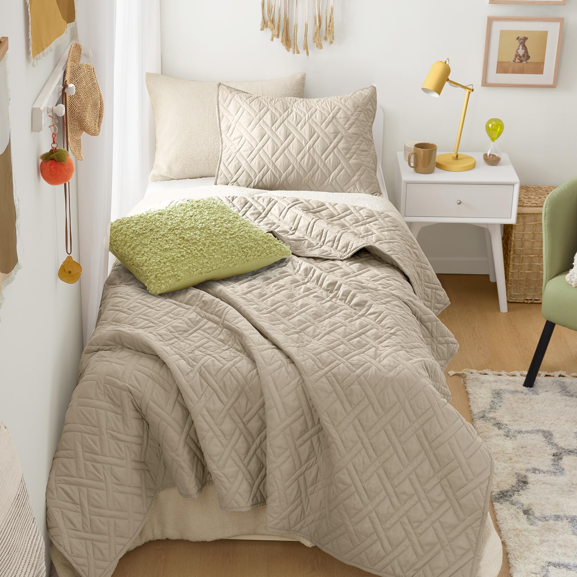 Comfort Spaces Comfort Spaces Kienna Twin Quilt Bedding Set 2P, 66"x 90" Beige Diamond | Soft Cozy Lightweight Summer Twin XL Coverlet for College Dorm, Quilted Extra Layer, Modern Casual Bedroom Decor, OEKO-TEX, Beige, Quilt Twin/Twin XL(66"x90"), Diamond