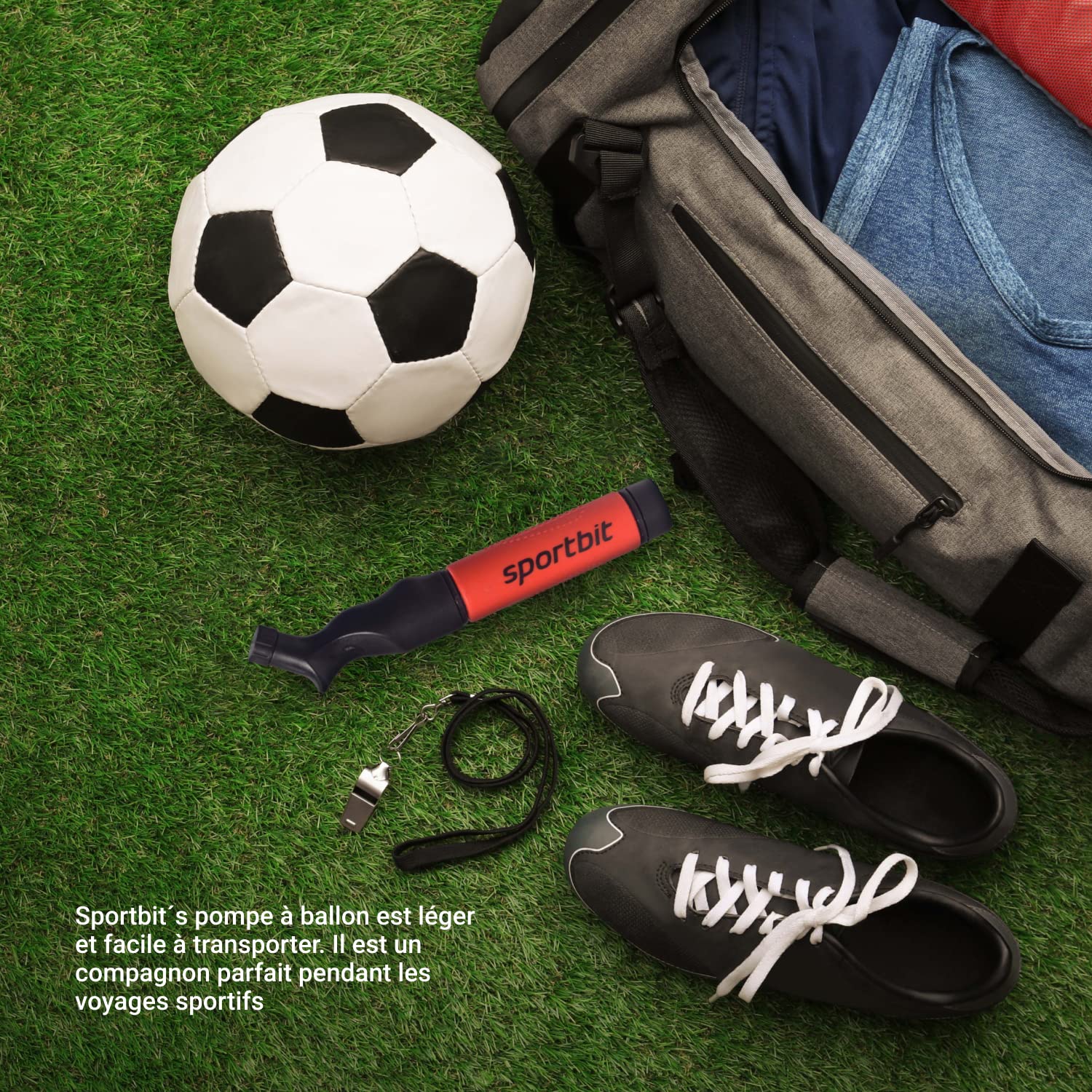 SPORTBIT Pompe à Ballon avec 5 Aiguilles – Système Push & Pull – Pompe à Air Portable pour Football, Basketball, Volleyball et Ballons de Sport