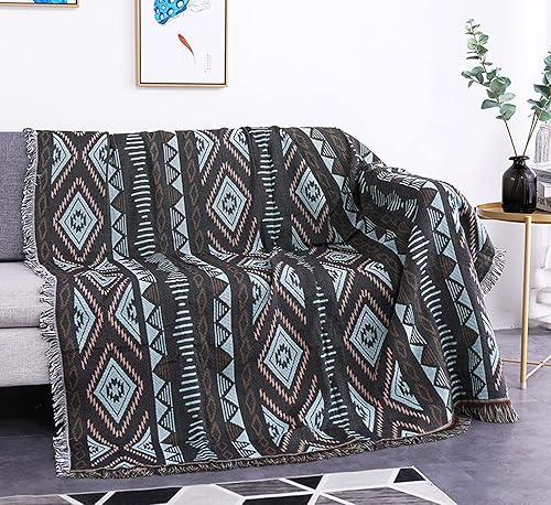 Miniatura 6 de Luxlovery Manta azteca, color beige, tribal, boheiman, étnico, bohemio, geométrico, blanco, caqui, para sofá, cama azteca, de gran tamaño, con