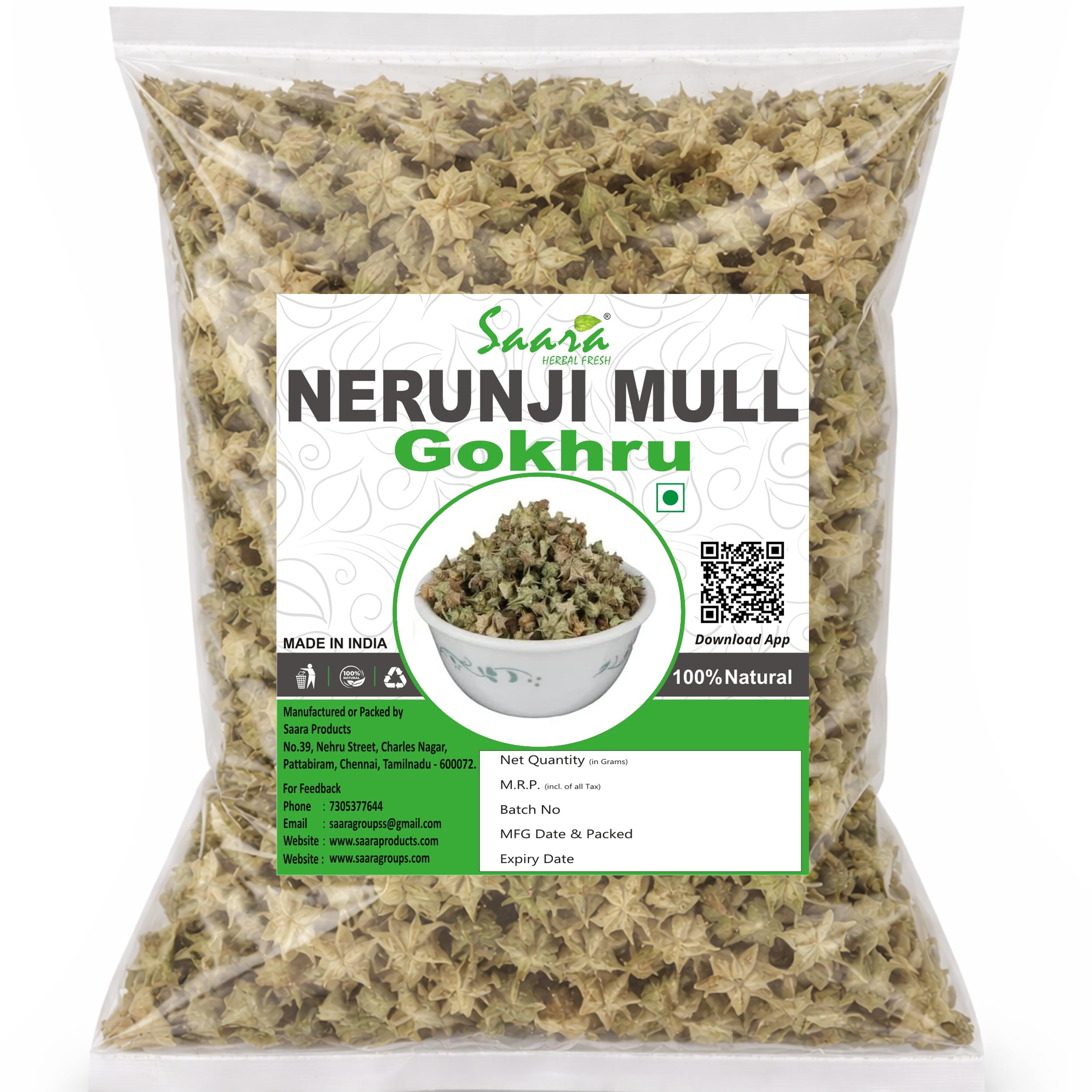 Saara HERBAL FRESH Nerunji Mull, 50g, Gokhru, Nerinjil, Cinnapalleru, Tribulus Terrestris, Neggilu Mullu Raw, (pack of 1 x 50g)-image-23
