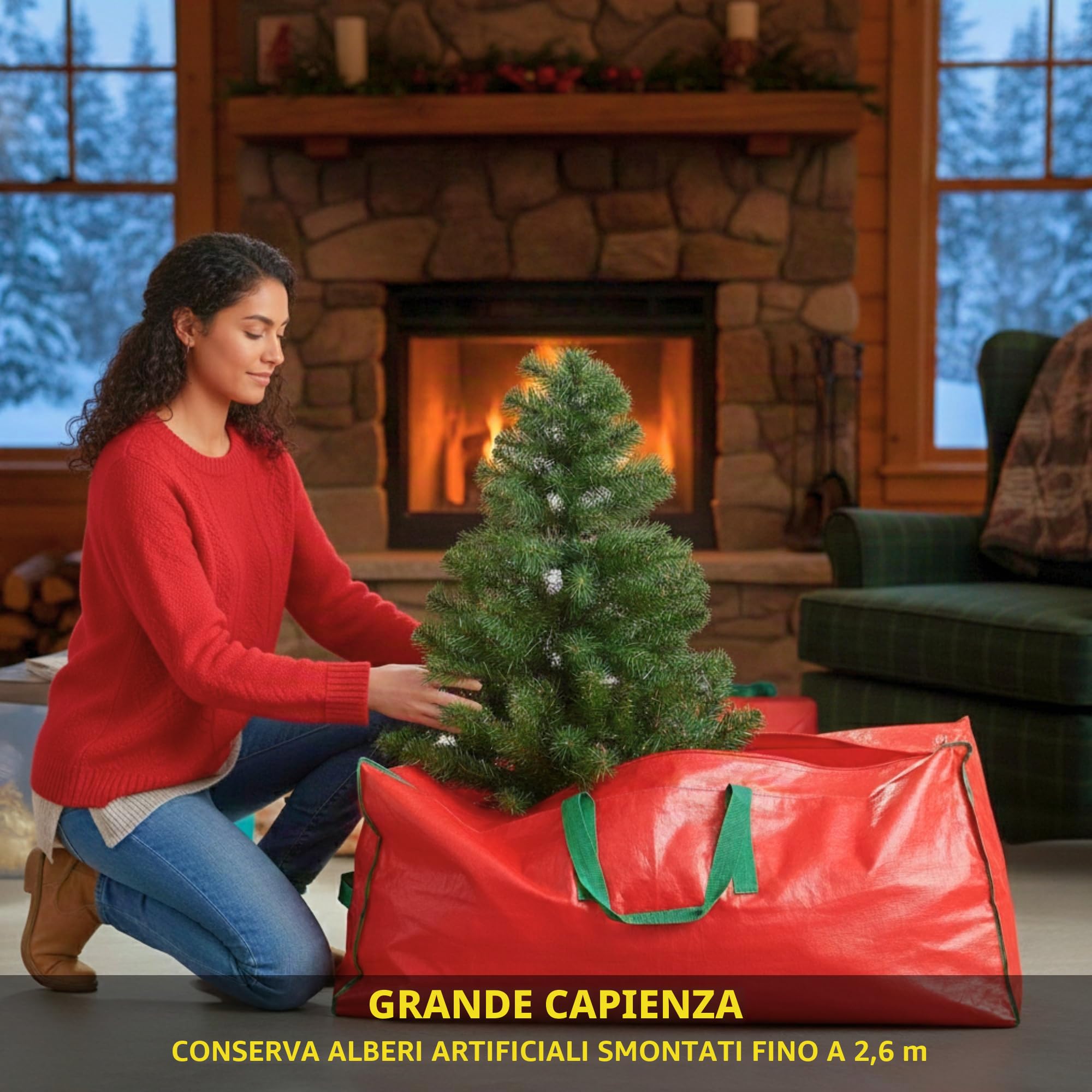 Borsa per la conservazione di alberi di Natale artificiali, smontati, fino a 2,6 m di altezza, resistente, impermeabile, con cerniera e manici per il trasporto