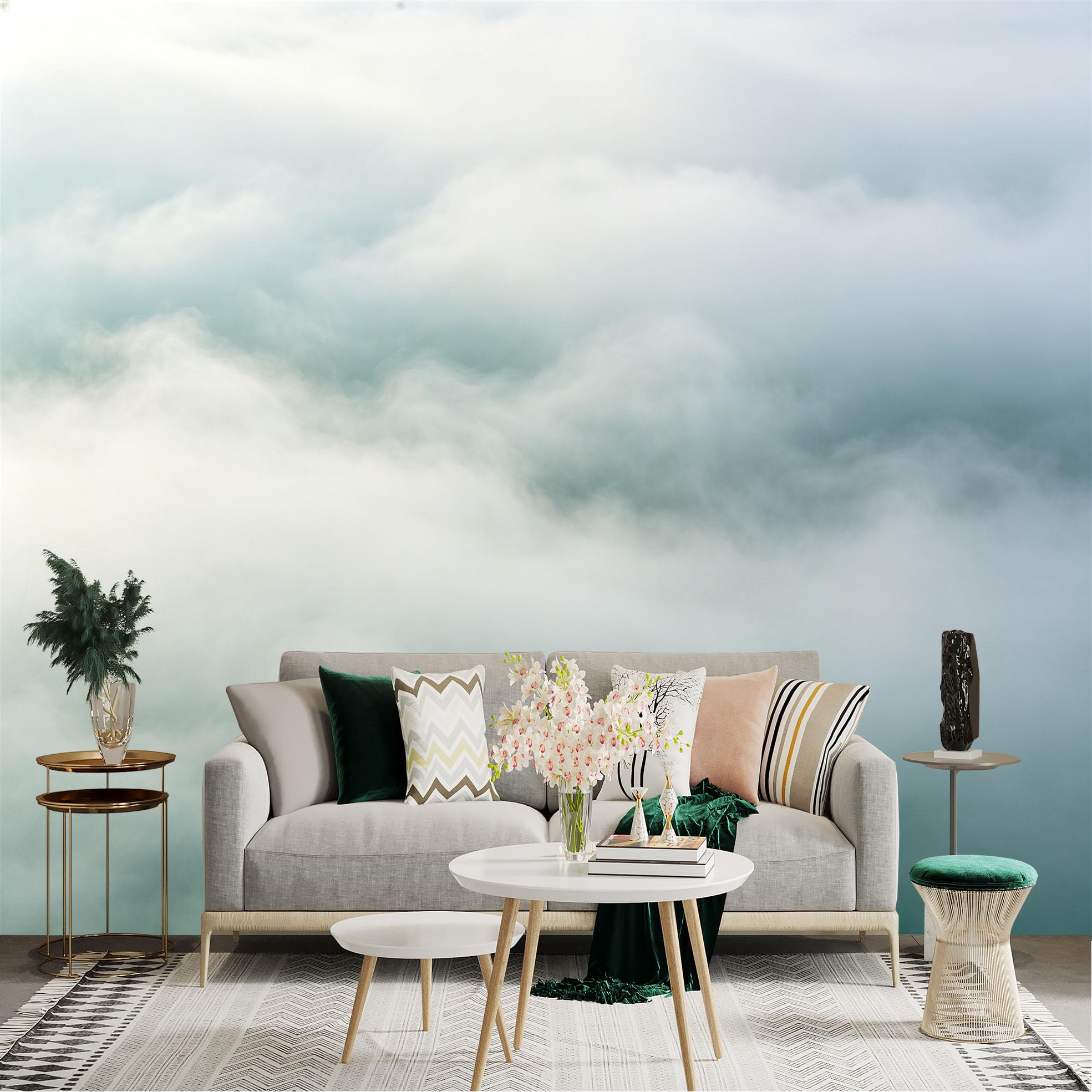 Lnzczhyre Dbh260521463 Custom Size Wall Sticker Mural， Soft White Clouds， Ethereal Aerial Sky View， Dreamy Mist Atmosphere， For Wall Decoration， Peelandstick Wall Decals.