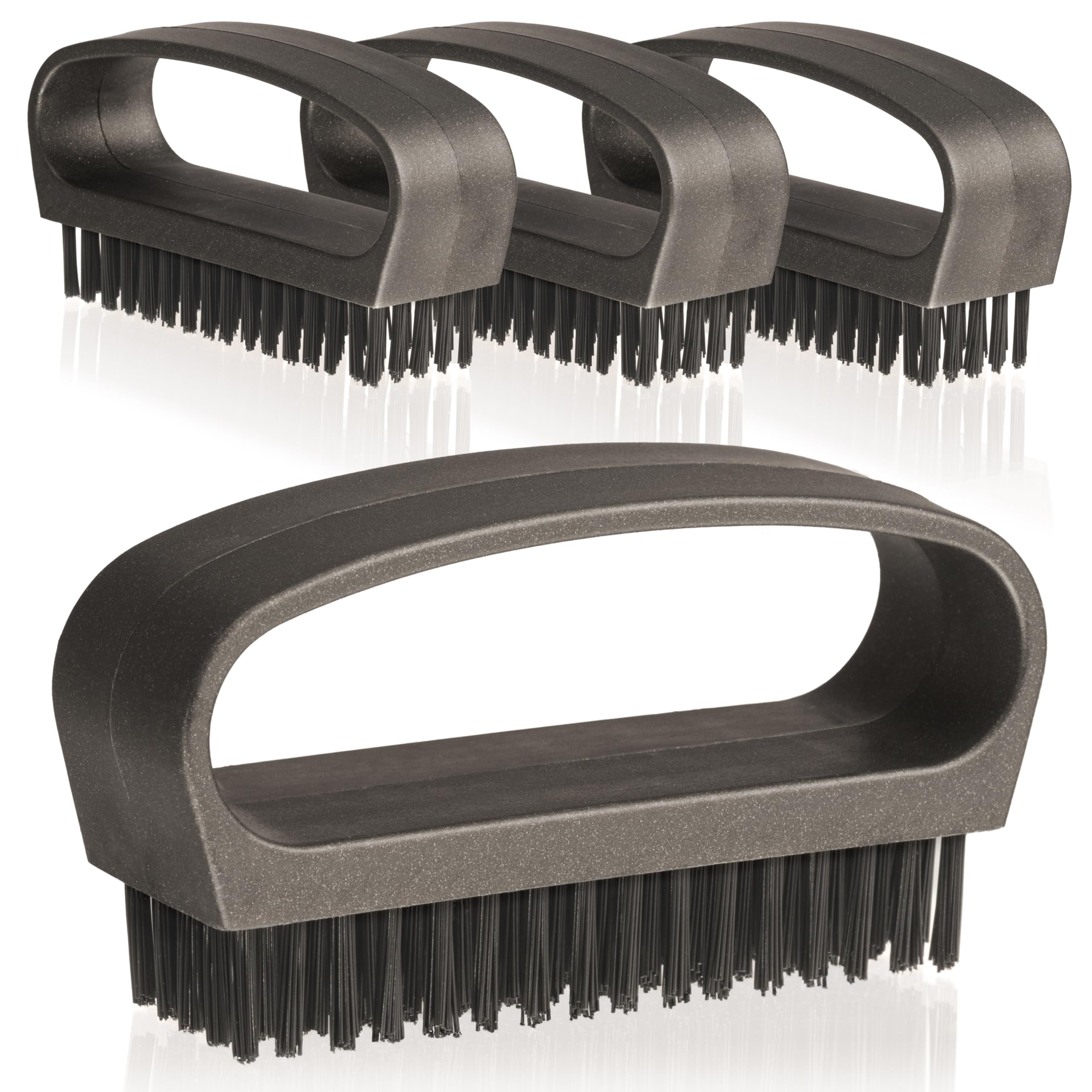 Hausfelder brosse à main brosse ongles avec manche – brosse à poils dures – brosse nettoyage brosse lave-mains lot de 4, noir anthracite mat
