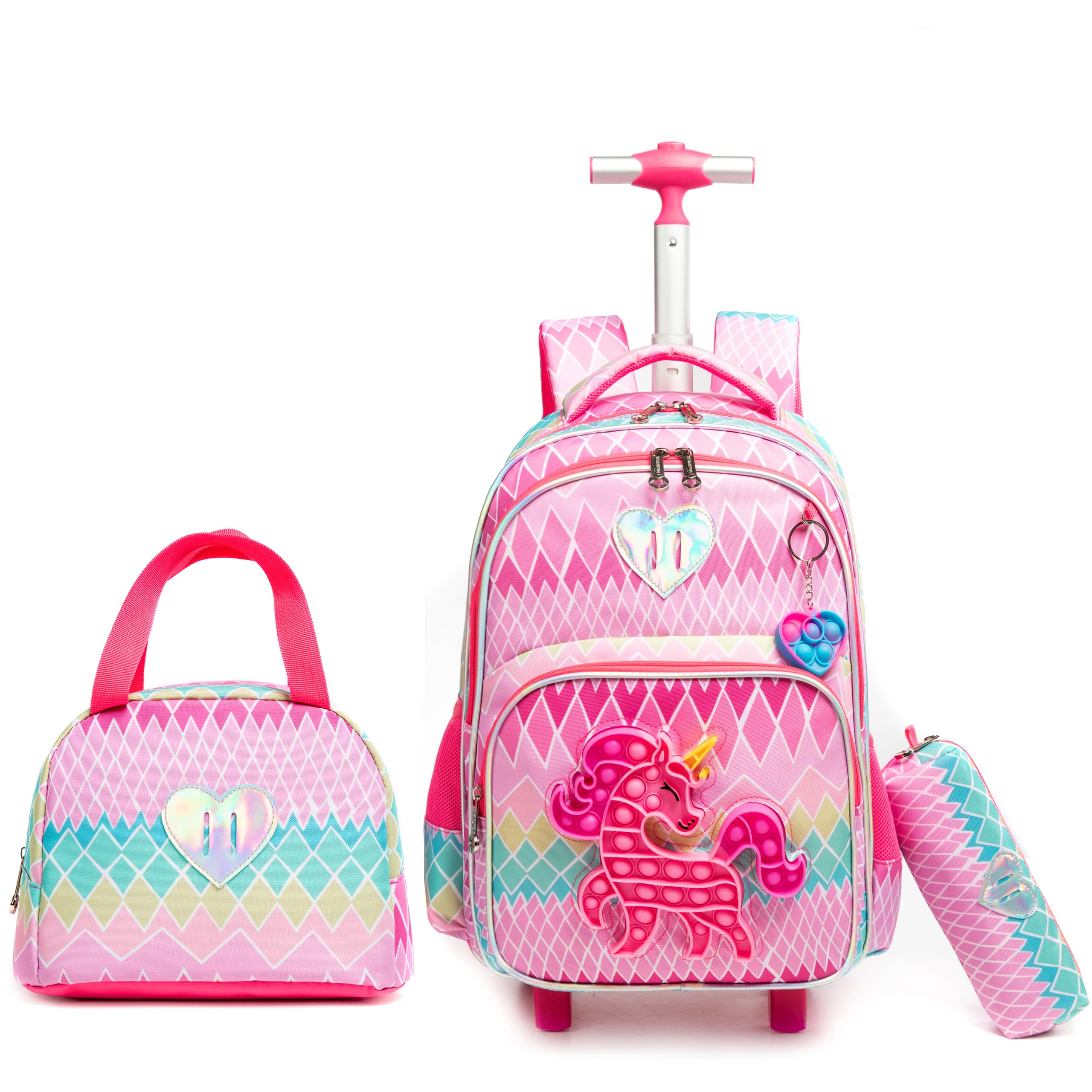 HTgroce Pop It Mochila Escolar con Ruedas Niña Fidget Toy Pop Its Mochilas con Carrito Escolares Bolso Popit Fidget Toy 3 in 1, Juguete Antiestrés y Ansiolítico Mochilas Escolares con Carro. — view 7