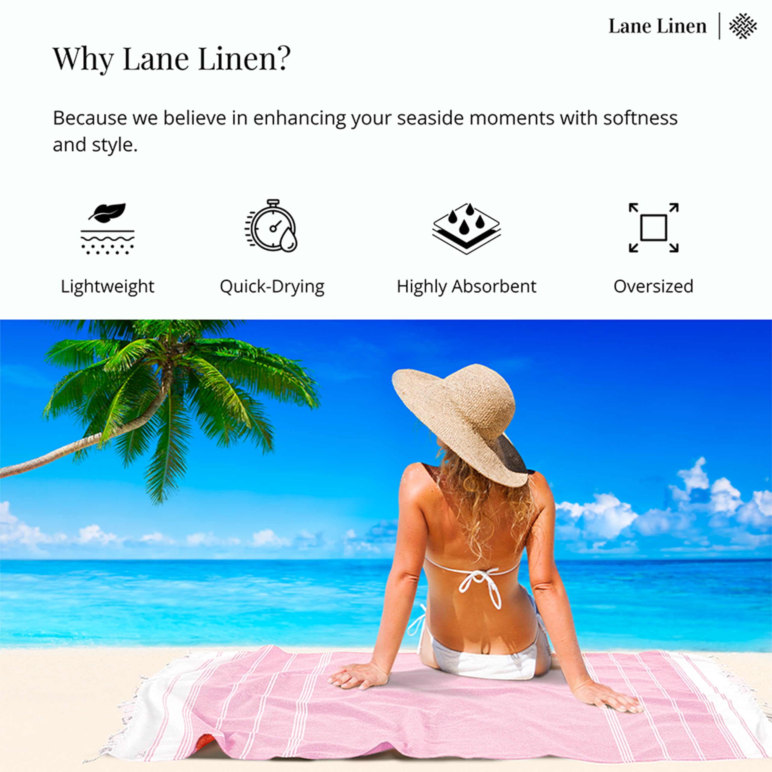 LANE LINEN Turkish Beach Towels, 2 Pack Extra Large Beach Towel - Image 4