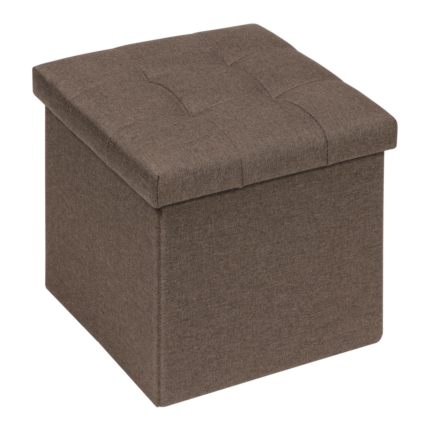 Meuble chambre astucieux : pouf coffre de rangement pliable marron 32cm en tissu de lin épuré