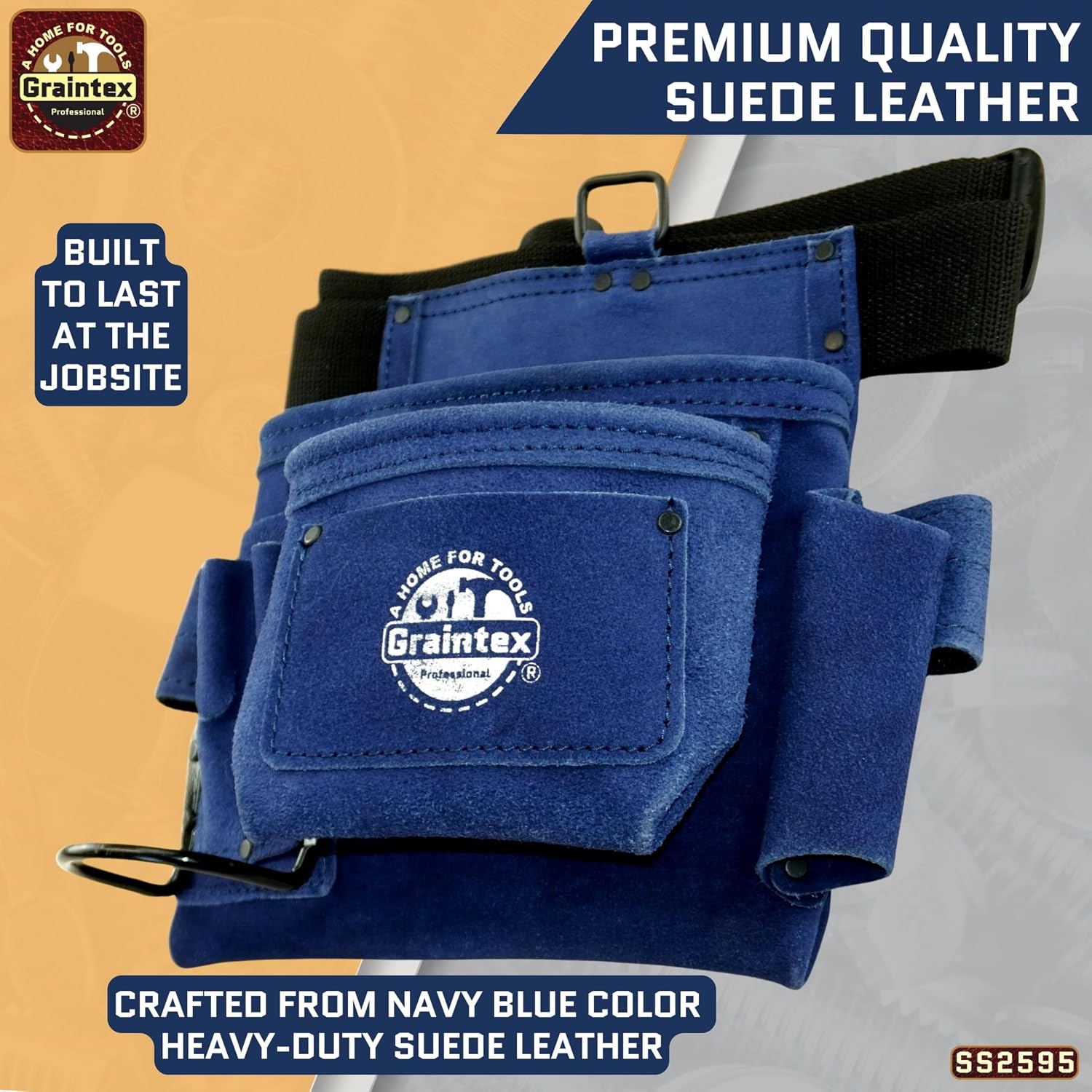 Graintex 5 Pocket Suede Leather Tool Belt/Bag, Multipurpose Leather Tool Belt for Women and Men, Ideal for Construction, Electrician, Handymen, Carpenter, Gardening Pouch & DIY Projects image 5