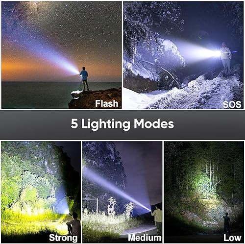 Miniatura 6 de Linternas recargables de 300000 lúmenes altos, 4,921.3 ft de largo haz LED de mano, linterna táctica súper brillante con pantalla de alimentación y