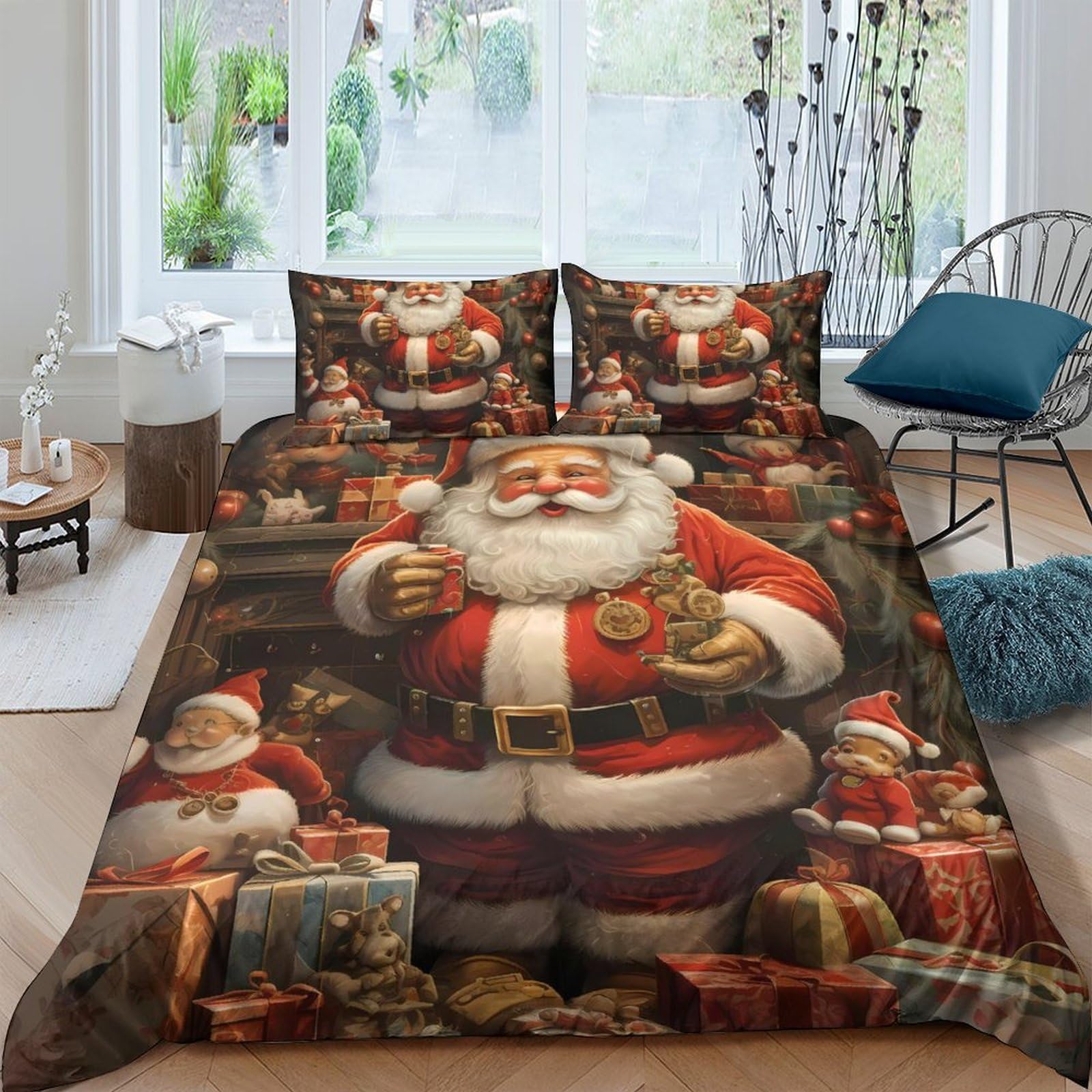 GPLZQXKJNH 3D Printed Santa Claus Duvet Cover Set Microfiber Soft Bedding with 2 Pillowcases for Bedroom Home Single（135x200cm）