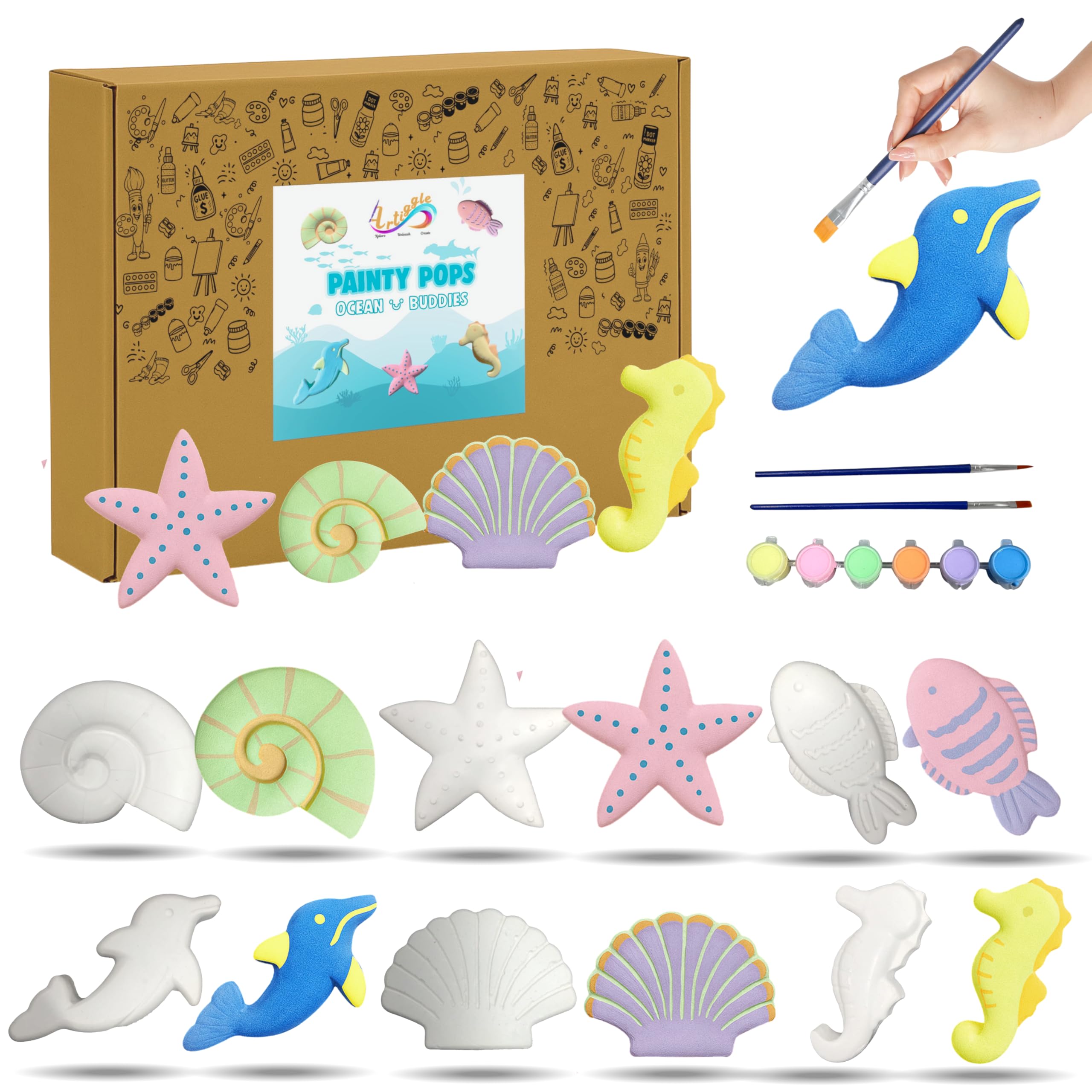 Artiggle PaintyPOPs DIY Mould Ceramic Painting Kit for Kids | Paint Your Own Ceramic Figurines | Art & Craft Activity Kit | Gifts & Return Gifts for 5+ Years (Ocean Buddies Edition)-image-46