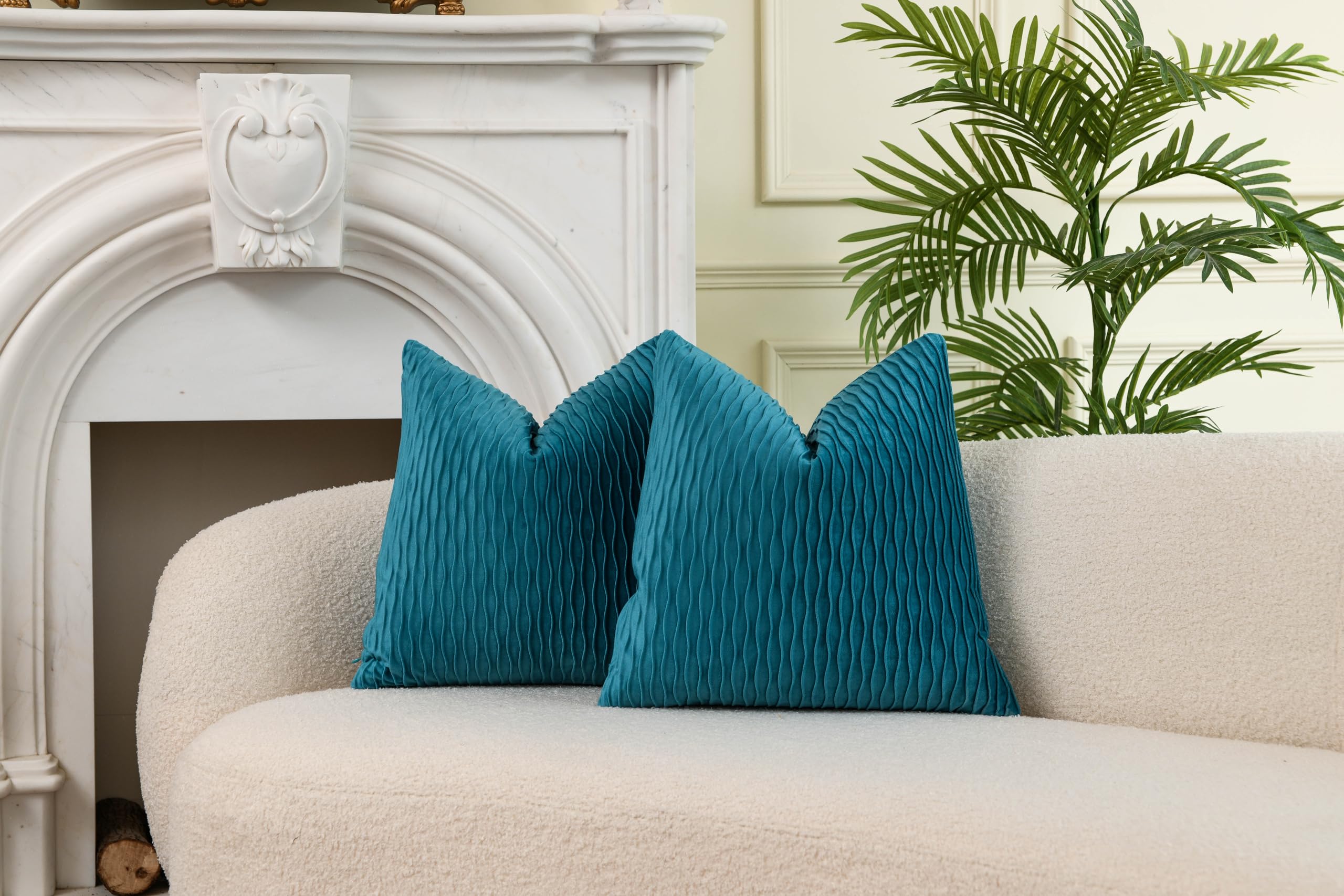 RKAAS HOME Pack of 2 Super Soft Decorative Luxurious Dutch Velvet Square Cushion Covers for Living Room Sofa Couch Bed 45cm x 45cm 18x18 Inches (Pack of 2 - Wave Teal) — image 1