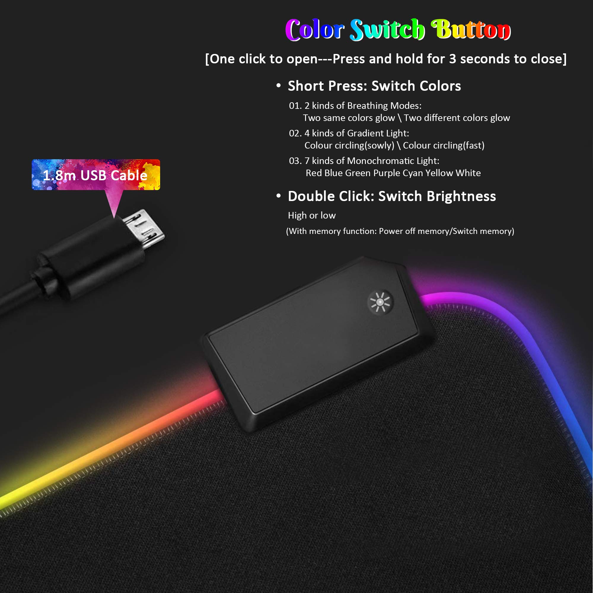Podkładka pod mysz do gier RGB 800 x 300 x 4 mm, 900 x 400 x 4 mm, RGB LED, podkładka pod mysz XL XXL, miękka klawiatura komputerowa, podkładka pod mysz na biurko do komputera, laptopa, duże podkładki pod mysz do gier z antypoślizgową gumową podstawą, cza