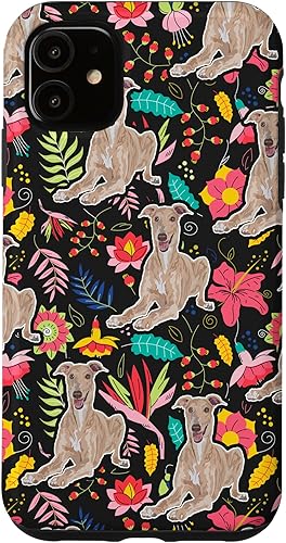 Funda negra para iPhone 11 Greyhound Tropical Floral Pattern