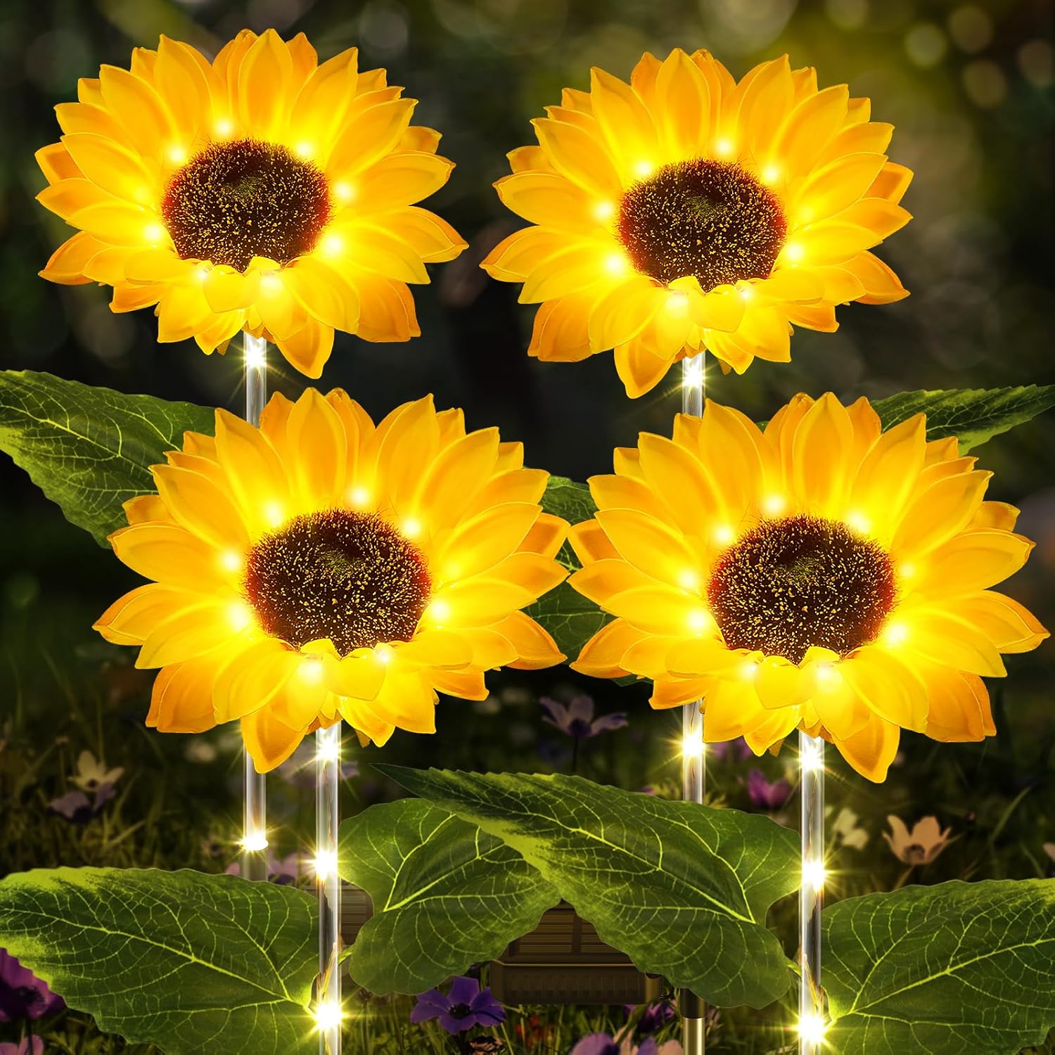 Ahaorigin 4 Pack Solar Garden Lights, Sunflower Outdoor Solar Lights for Outside with Lifelike