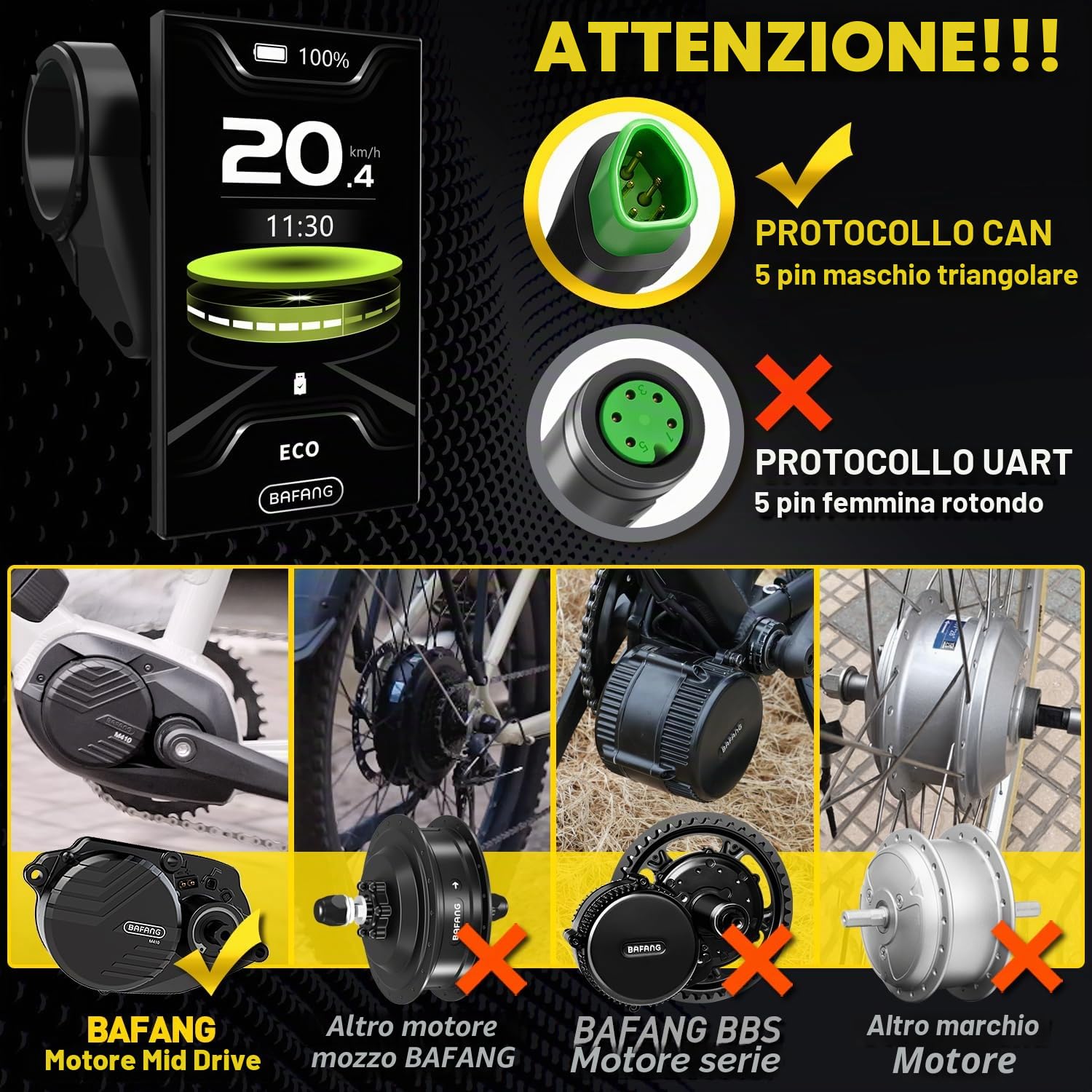 Bafang Display C010 per M400, M500 Mid Motor 0 – 6 livelli di pedalata assistita eBike Computer Display con retroilluminazione automatica CAN Protocollo